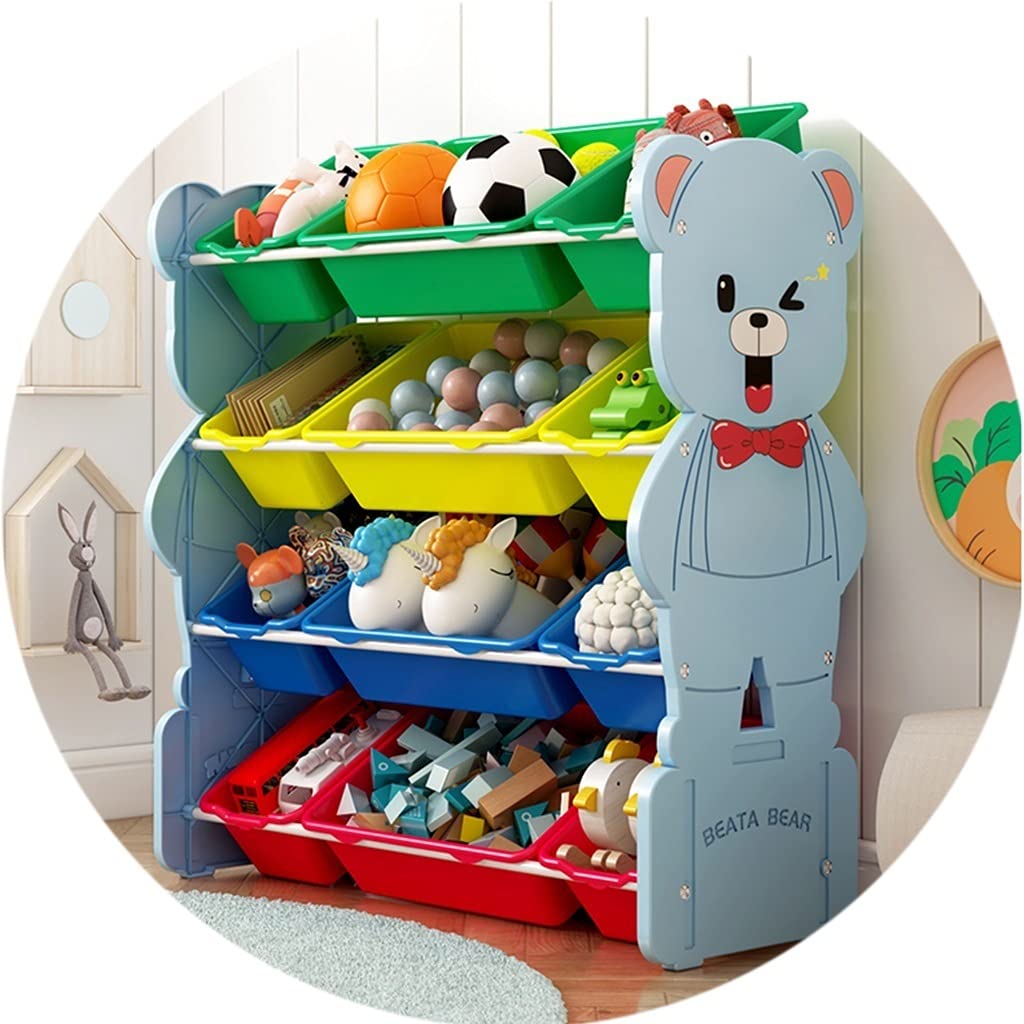 Cartoon Bear Multi-Layer Storage Rack - Kitchen Bookshelf Organizer for Albums, Magazines & Books | Space-Saving Storage Cabinet (Color: Blue, Size: 82×37×86cm) - Perfect for Kids' Rooms, Living Room Organization & Kitchen Storage Solutions