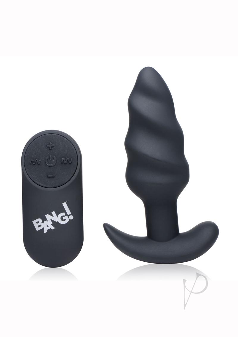 21x Vibrating Silicone Rechargeable Swirl Butt Plug with Remote Control - Black - Perfect for Couples Play & Solo Pleasure
