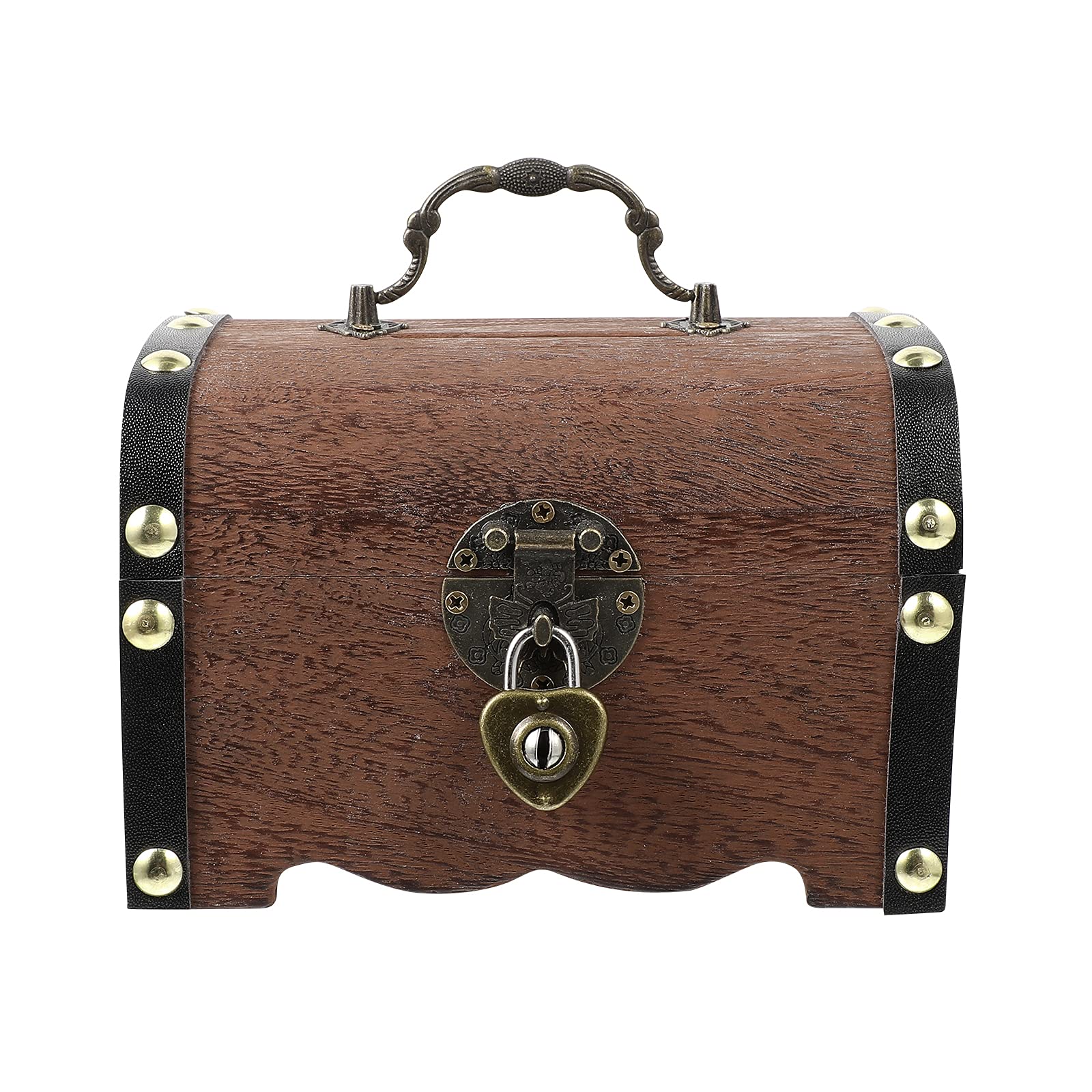 WINOMO Retro Wooden Treasure Chest Storage Box with Lock & Keys - Vintage Wood Money Box for Kids & Adults - Perfect for Piggy Bank, Jewelry Storage, and Home Decor Gift Idea