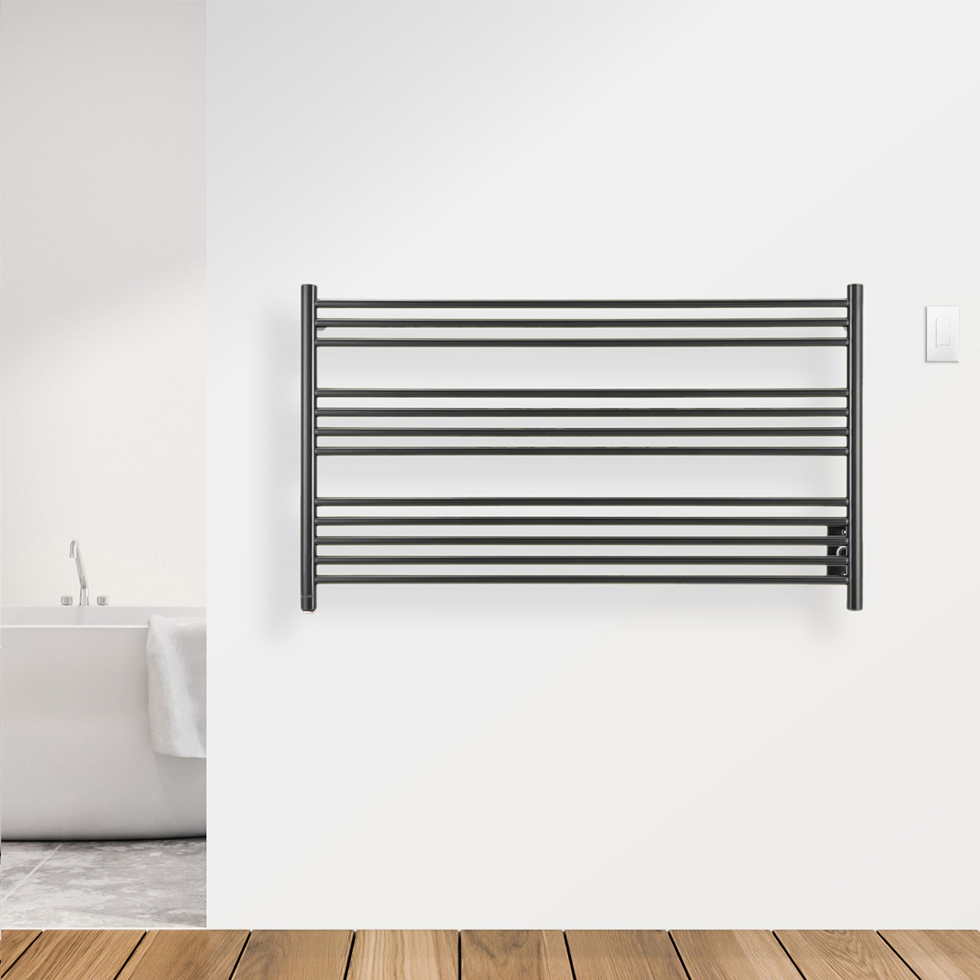 Ancona Amplia Dual 12 Bar Hardwired & Plug-in Heated Towel Warmer - Matte Black with WiFi Timer - Perfect for Bathroom, Spa & Luxury Home Use