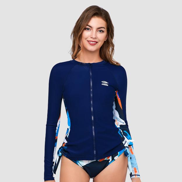 Lost In Pacific UPF 50+ Long Sleeve Zip Rash Guard for Men & Women - Sun Protection Swim Shirt for Surfing, Swimming, Beach & Outdoor Activities