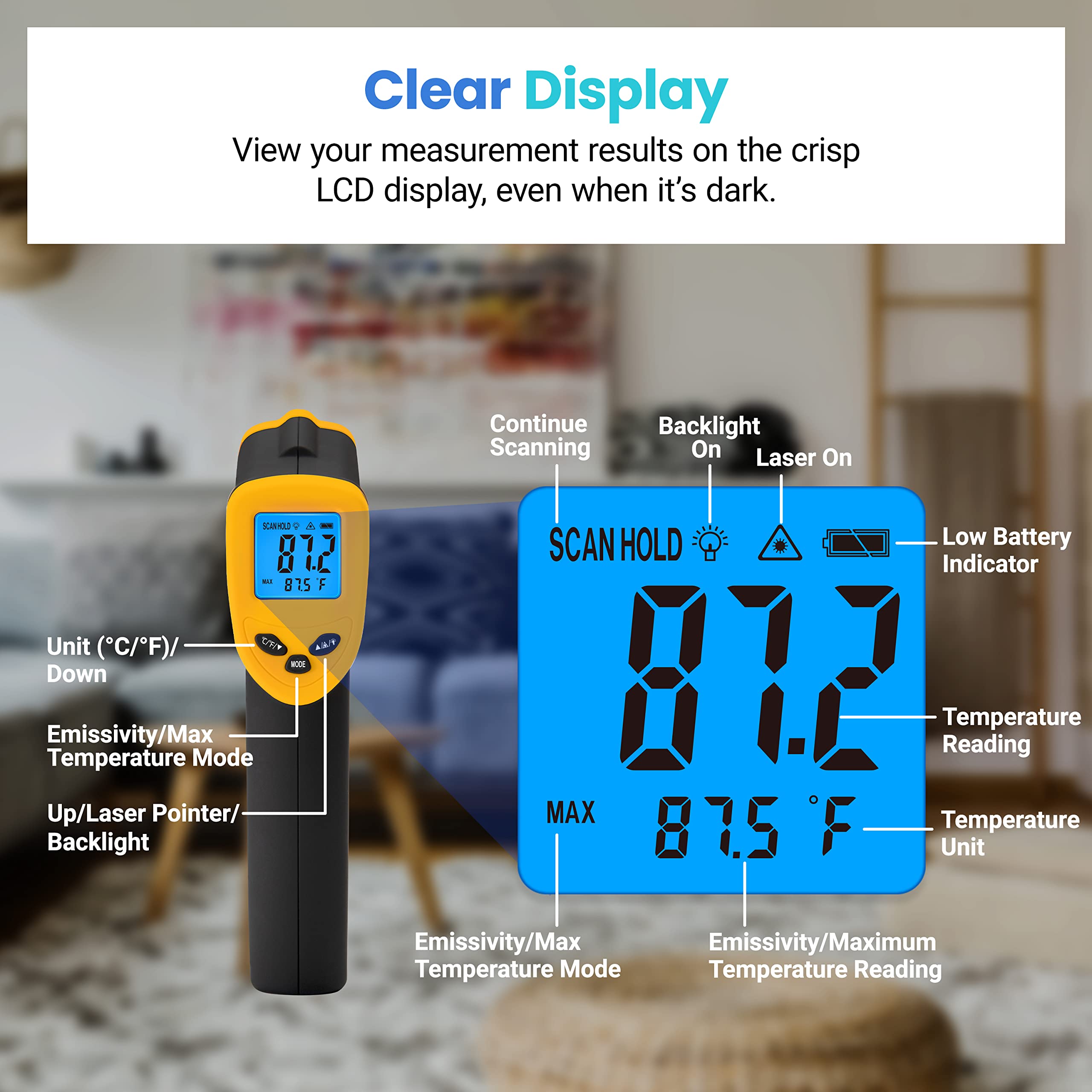 Etekcity 774 Infrared Thermometer Gun -58°F to 842°F, Non-Contact Digital Laser Temperature Gun for Cooking, Meat, Candy, Oven, Grill, Refrigerator | Perfect for Home Kitchen, BBQ, HVAC, Automotive & Industrial Use