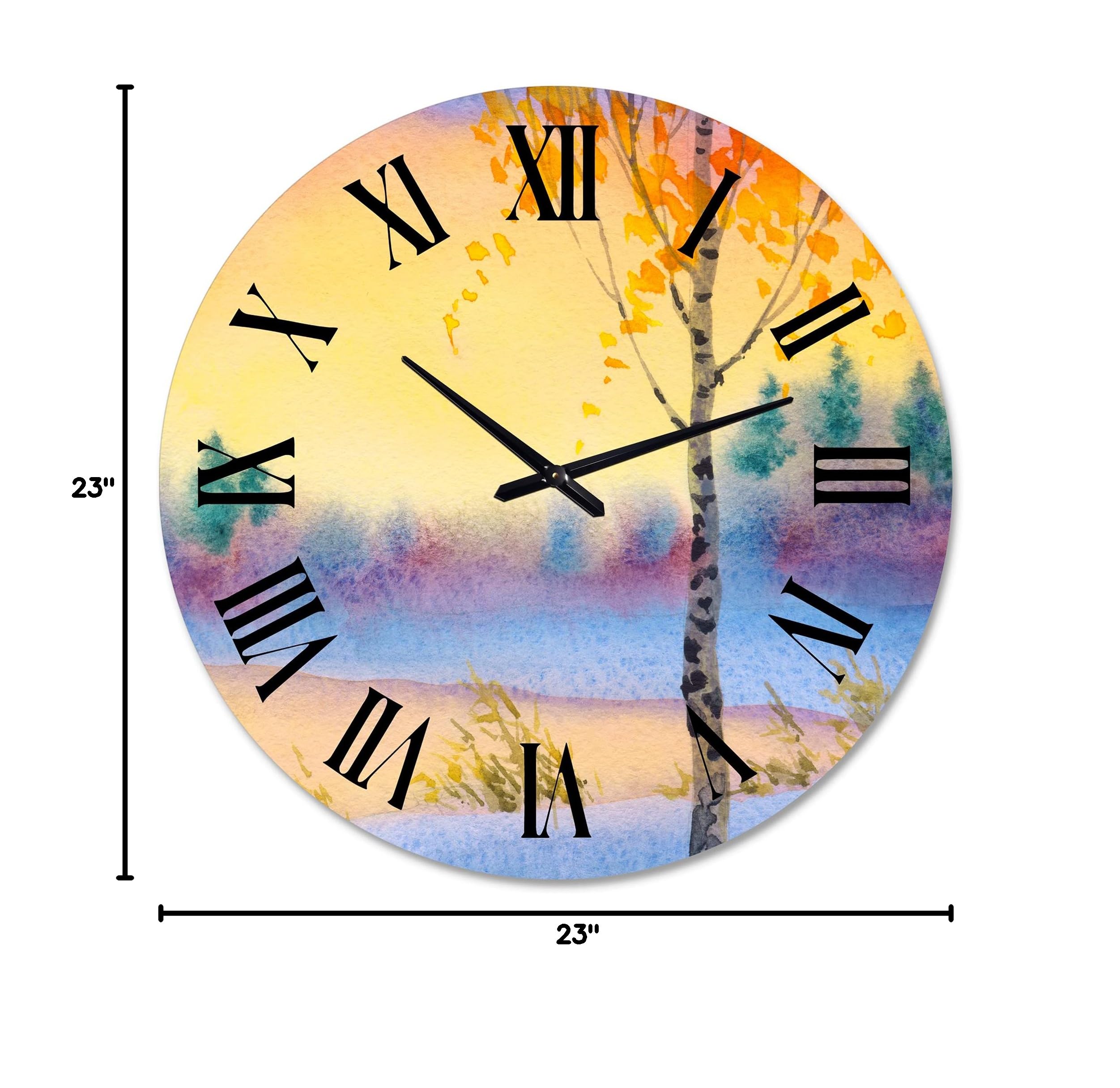 DesignQ Traditional Wall Clock - Winter Landscape Evening Sky Over Lake - Large Nature-Themed Wall Clock for Bedroom, Living Room & Office Decor - Perfect for Home, Office & Gift Giving
