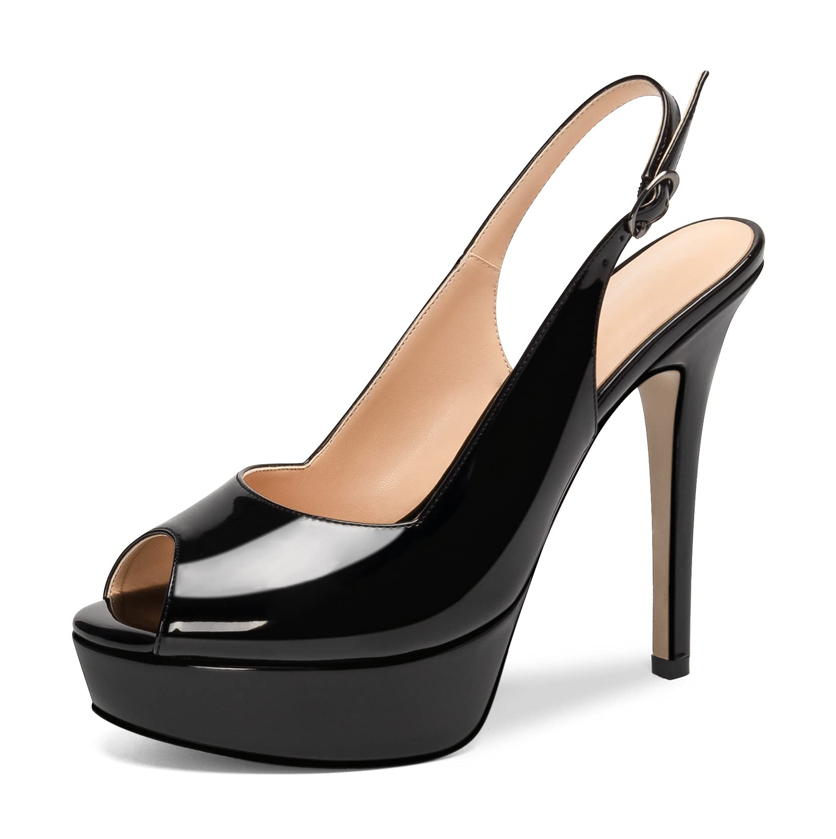 SAMMITOP Women's Platform Slingback High Heel Peep Toe Dress Pumps - Elegant Party Shoes for Weddings, Prom & Evening Events
