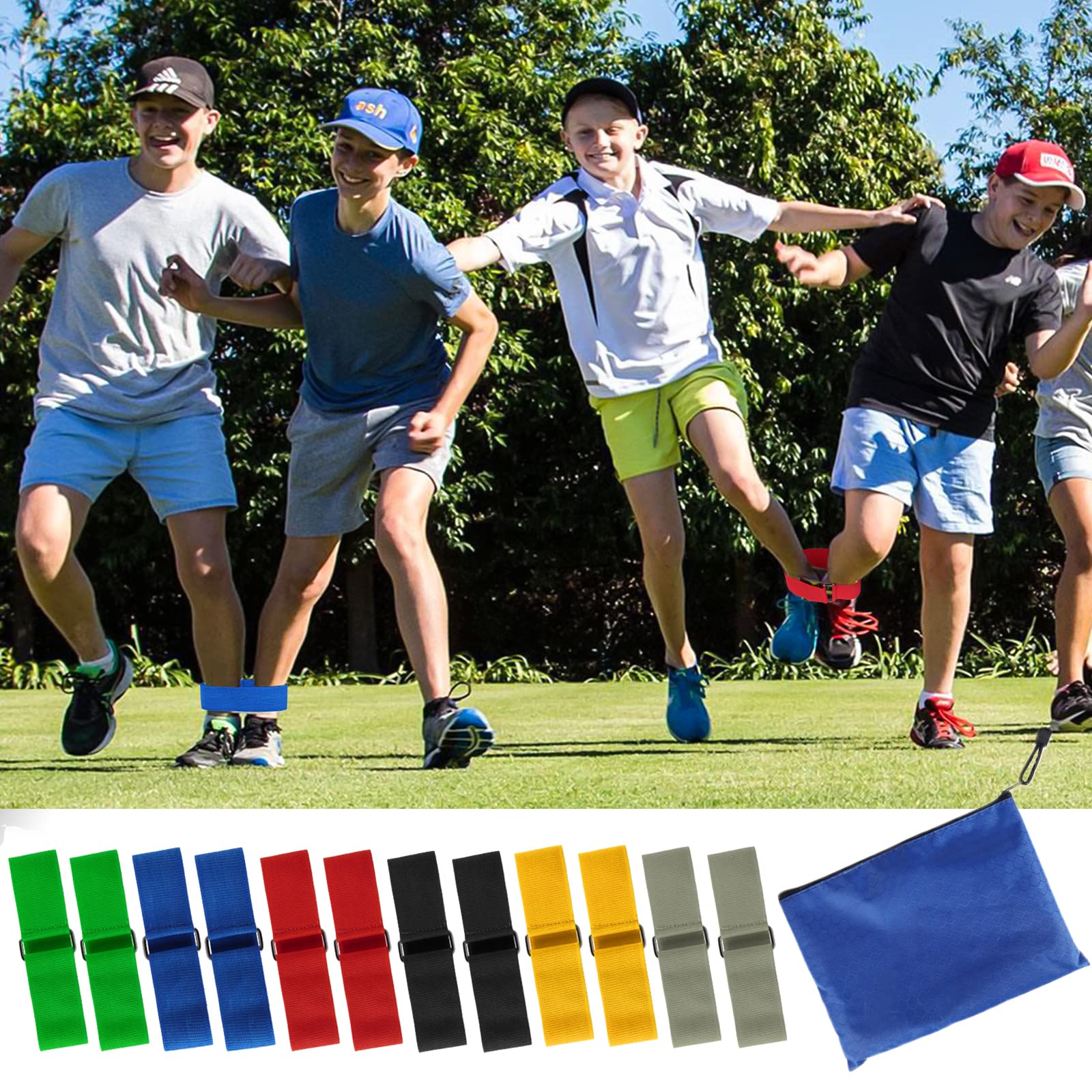 12 Pcs 3 Legged Race Bands - Strong Elastic Ties for Kids & Adults Outdoor Games - Perfect for Team Building, Birthday Parties, Field Day, Carnival & Family Yard Activities