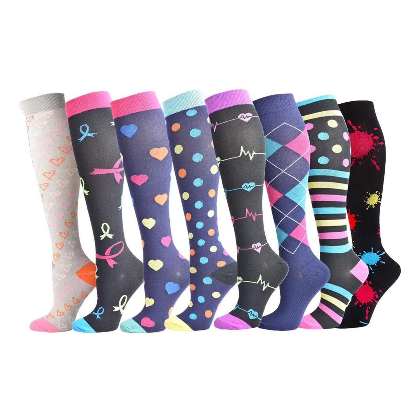**Best Compression Socks for Sports & Running - Unisex Calf Support Socks (8 Pairs) - Ideal for Athletes, Travel & Recovery**