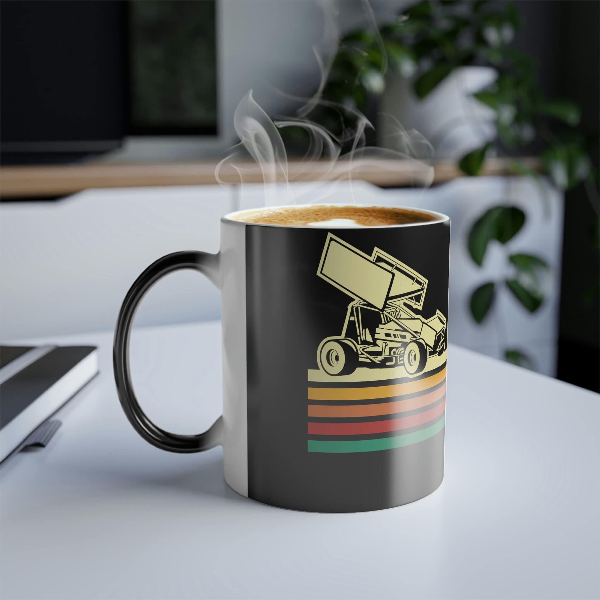 Thermochromic Sprint Car Color Changing Coffee Mug - Heat Activated Racing Design - Perfect for Race Fans, Coffee Lovers & Office Use