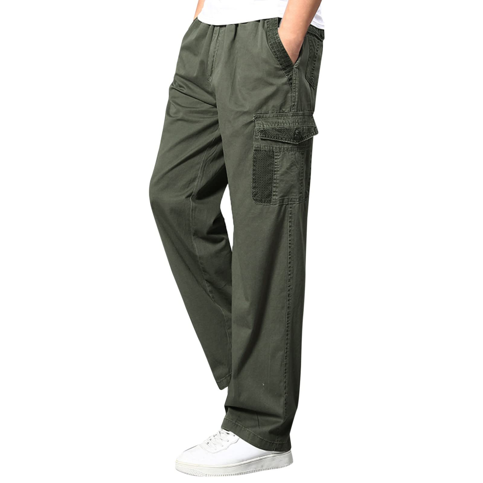 Men's Solid Color Summer Casual Woven Long Cargo Pants with Back Pockets - Lightweight Breathable Sweatpants for Outdoor Activities, Travel & Lounge Wear