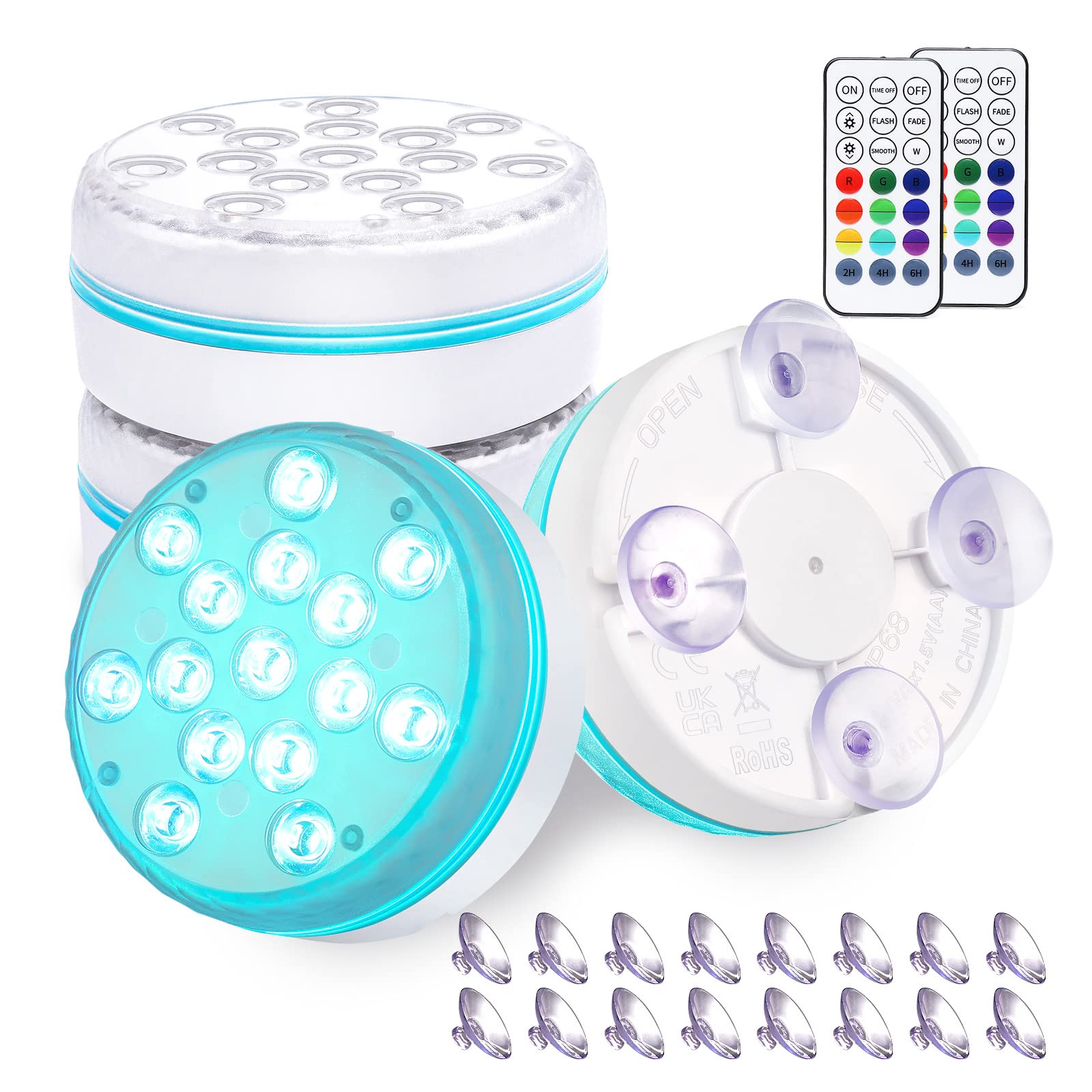 AquaMiracle 4-Pack Submersible LED Pool Lights with Remote - Battery Powered Waterproof Underwater Lights for Aquarium, Hot Tub, Bathtub, Pool Party & Home Decor - Perfect for Night Swimming, Relaxing Baths & Mood Lighting