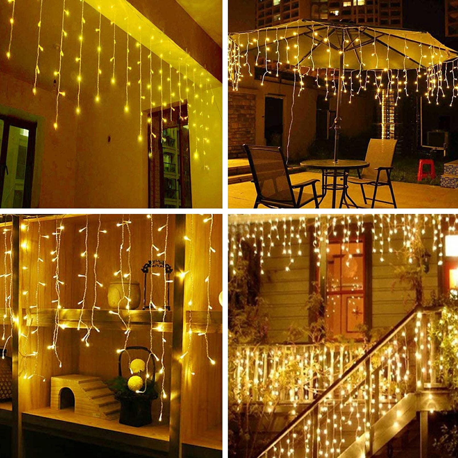 216 LED Icicle String Lights - 16.4FT Warm White Christmas Lights with 8 Lighting Modes for Indoor & Outdoor Holiday Decorations - Perfect for Parties, Mall Displays, Patio, Yard & Home Decor (5M Length)