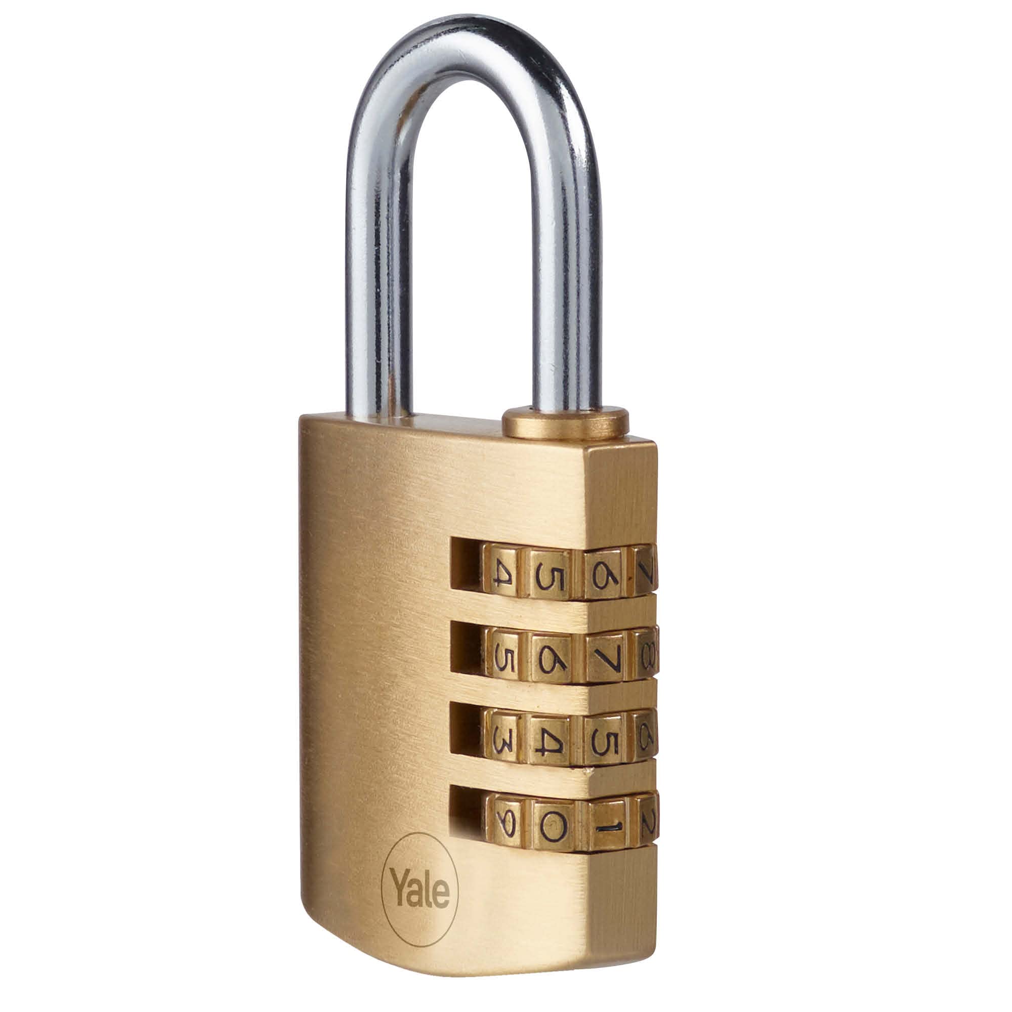Yale Y150B/40/130/1 Brass Combination Padlock - 40mm Standard Security Lock with 4-Dial Open Steel Shackle - Perfect for Lockers, Toolboxes & Storage Units