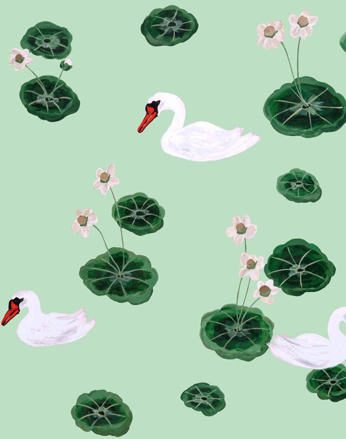 Lily Pad Lake Wallpaper by Carly Beck - Aventurine Green Nature-Inspired Wall Mural for Living Room, Bedroom & Nursery Decor