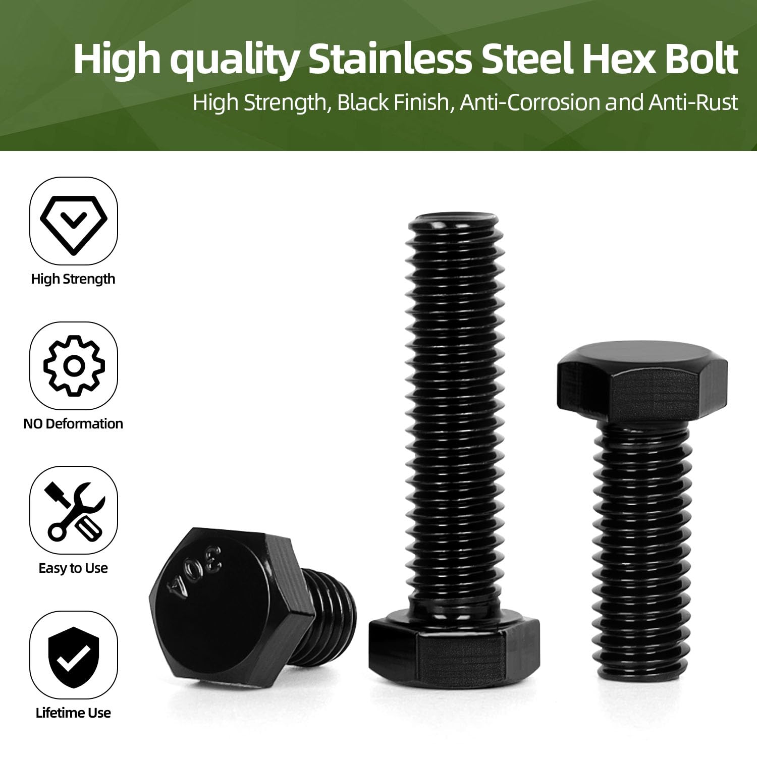 M8 x 70mm Hex Head Screws 10pcs - 304 Stainless Steel Bolts for DIY & Construction