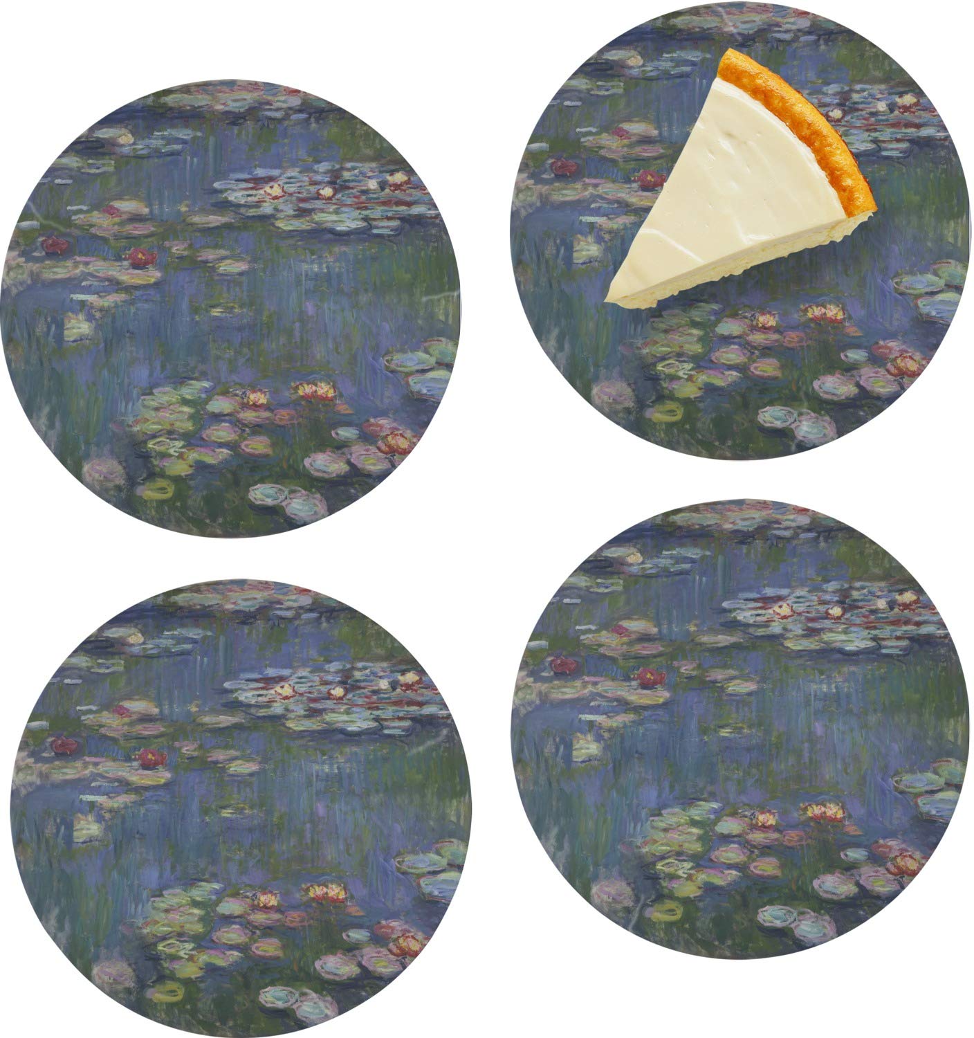 RNK Shops Claude Monet Water Lilies Set of 4 - 8 Inch Glass Appetizer Plates & Dessert Plates - Elegant Serving for Parties, Tea Time & Home Decor