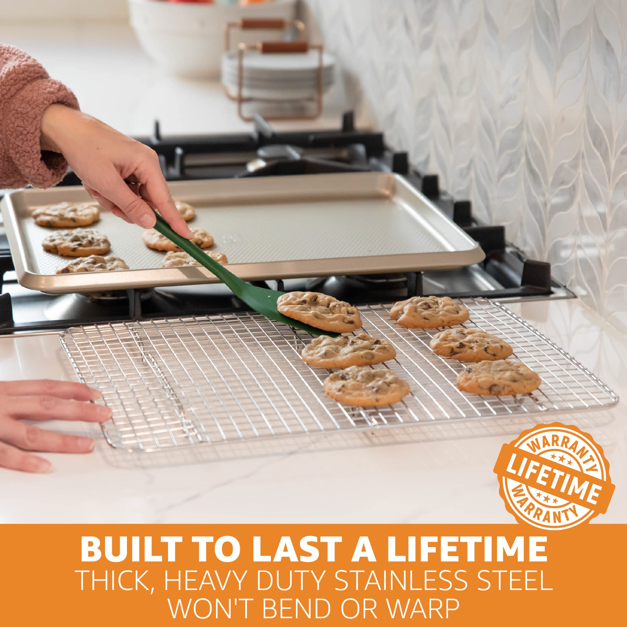 PriorityChef 18/8 Stainless Steel Cooling Rack - Heavy Duty Baking Rack for Oven, Roasting & Grilling - Fits Quarter Sheet Pan (8.5