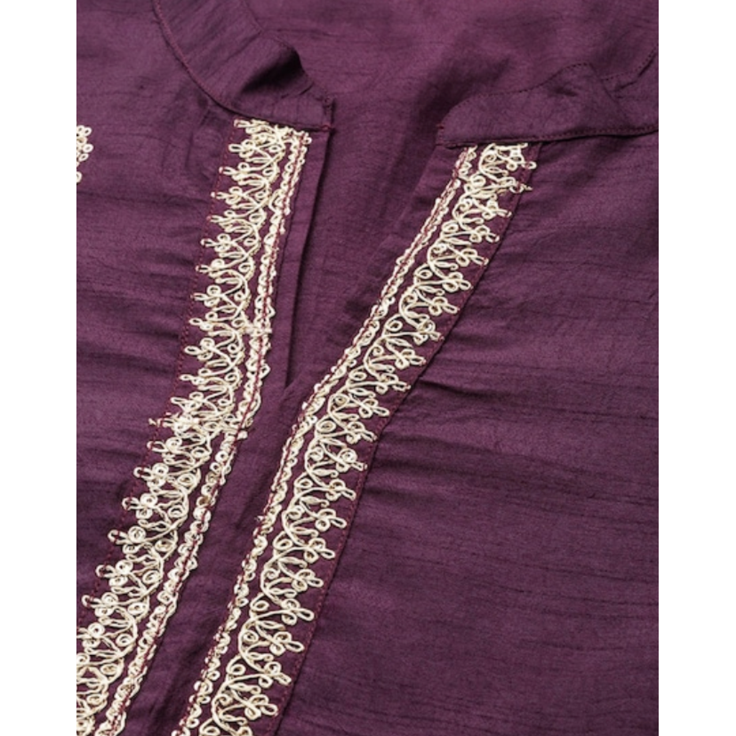 Elegant Purple Floral Embroidered Indian Silk Kurta Set for Women | Traditional Ethnic Wear for Festivals, Weddings & Special Occasions