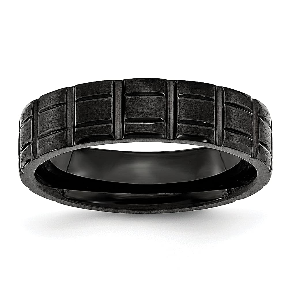 Titanium Black 6mm Notched Band Ring for Men - Durable Wedding Jewelry, Fashion Gift for Dad, Husband & Boyfriend - Perfect for Anniversaries, Engagements & Special Occasions