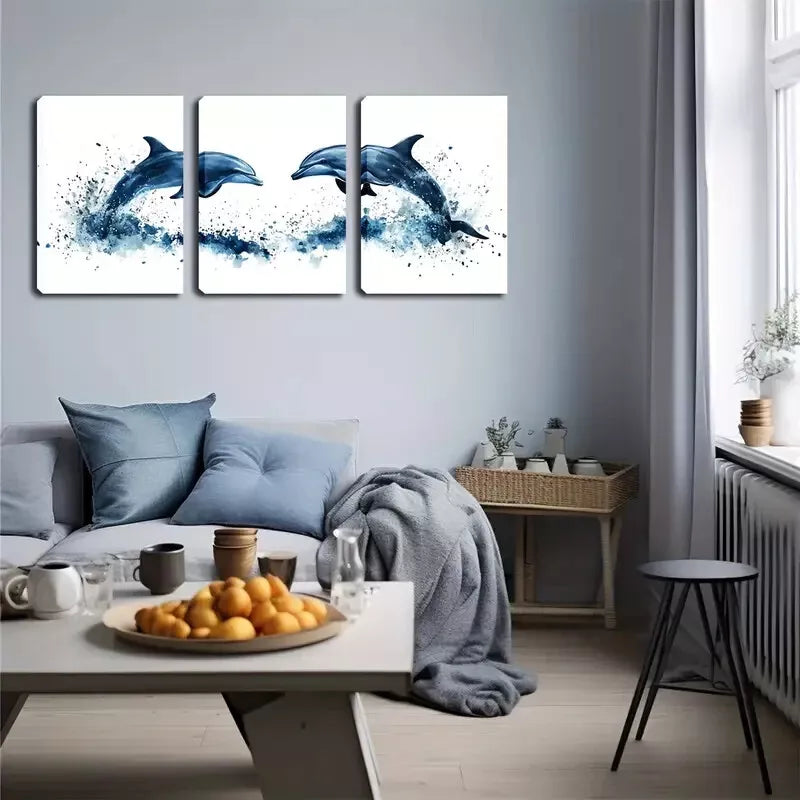 Dolphin Couple Wall Art Set - 3 Piece Framed Canvas Paintings 40x60cm | High Quality Print | 100% Australian Made | Ready to Hang | Perfect for Living Room, Bedroom & Office Decor