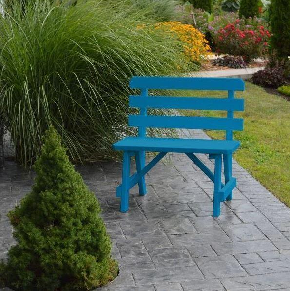A&L Furniture Yellow Pine Traditional Backed Bench - Rustic Wooden Entryway Seating for Home, Garden, and Outdoor Decor