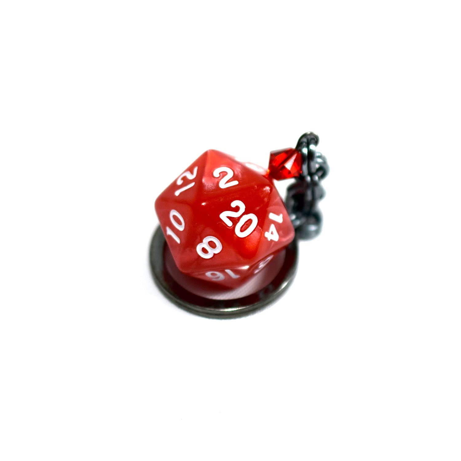 20-Sided Dice Keychain - Red & White DND Accessory for RPG Gaming, Tabletop Games & Gifts
