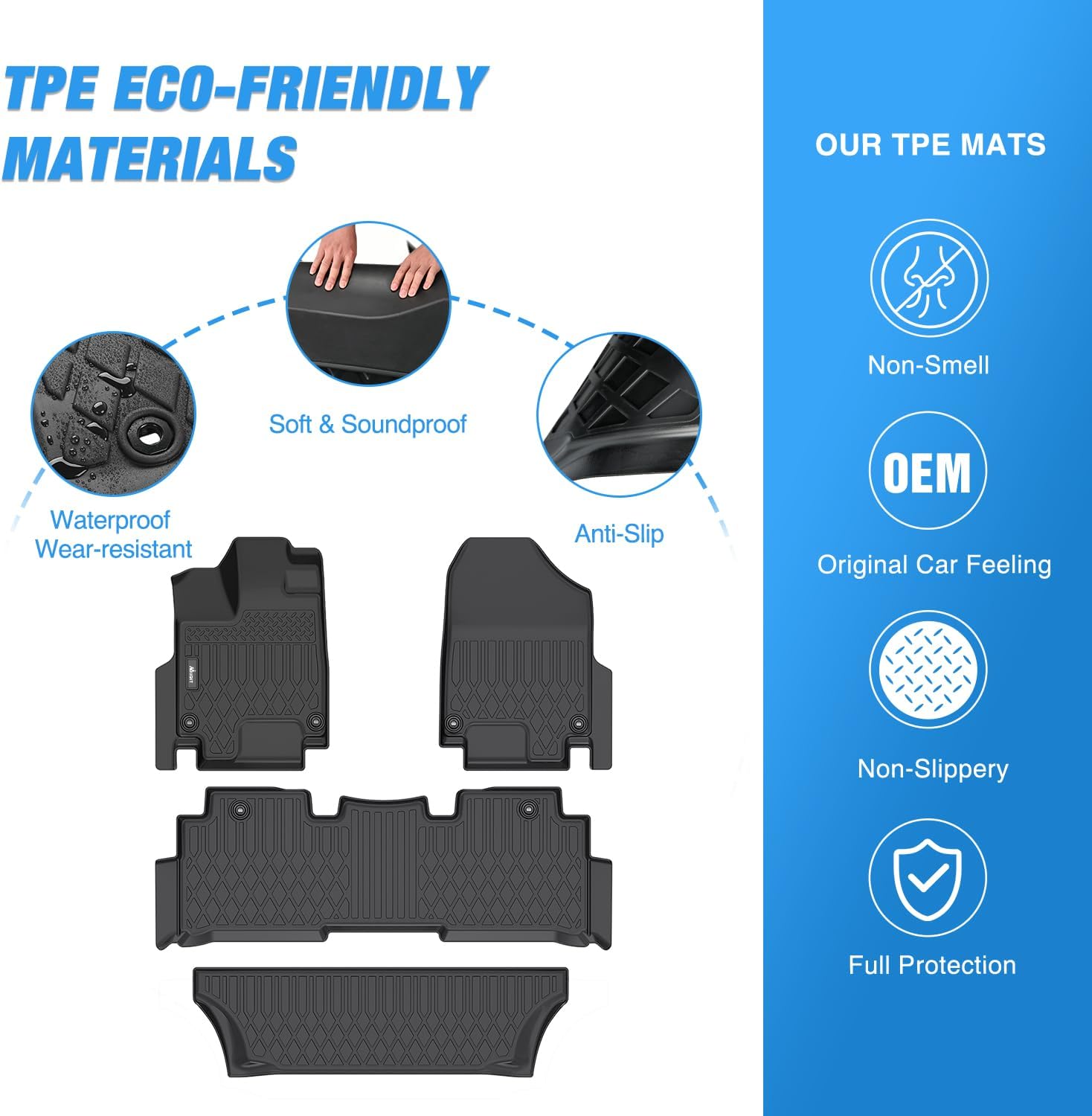 Premium Custom Fit TPE Floor Mats for Honda Odyssey (2018-2025) - All-Weather Protection, Non-Slip & Easy to Clean - Perfect for Family Road Trips & Daily Commute