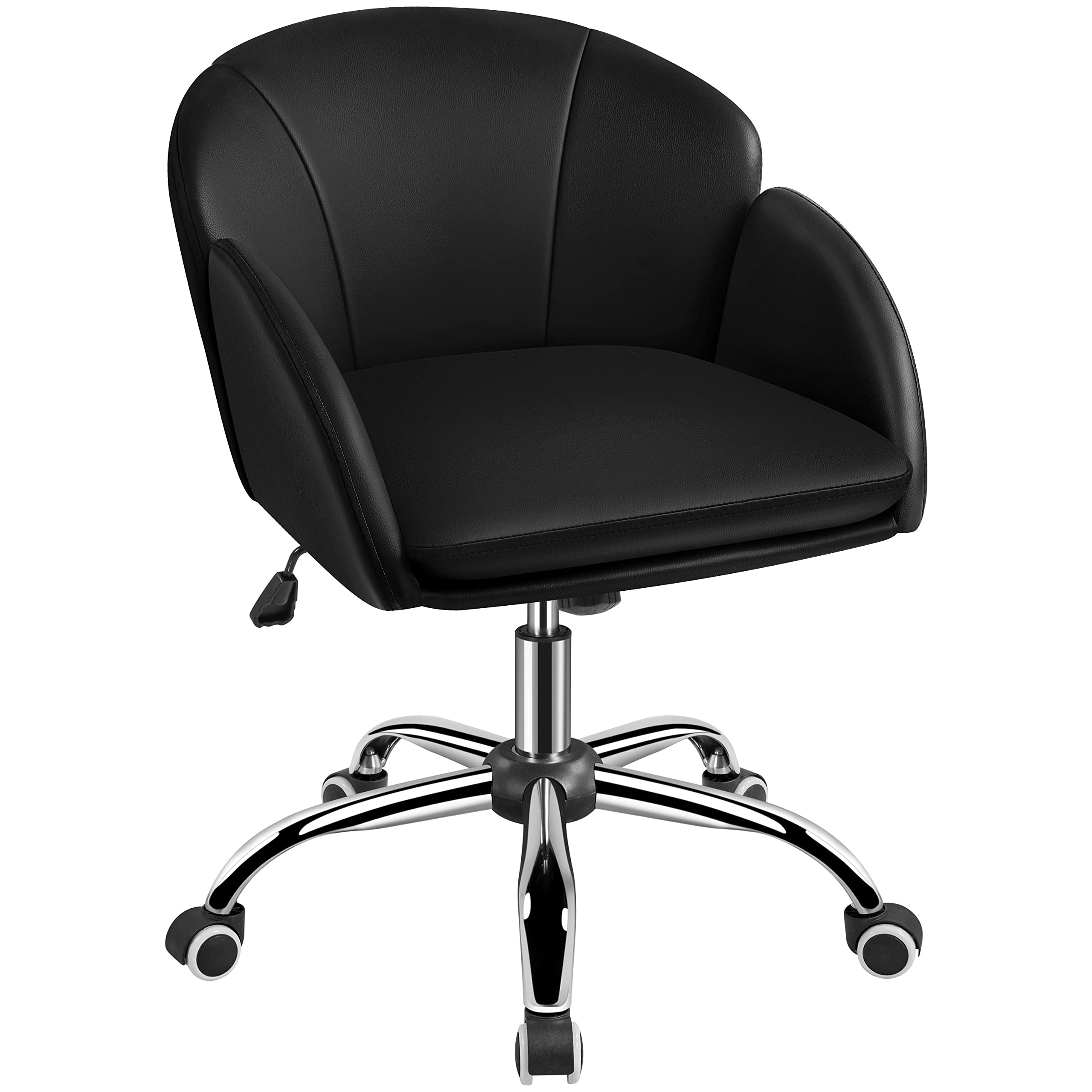 Yaheetech Modern Swivel Leather Desk Chair with Armrests - Ergonomic Home Office Chair, Rolling Computer Chair for Women, Black - Perfect for Bedroom, Makeup Vanity & Workspace Comfort
