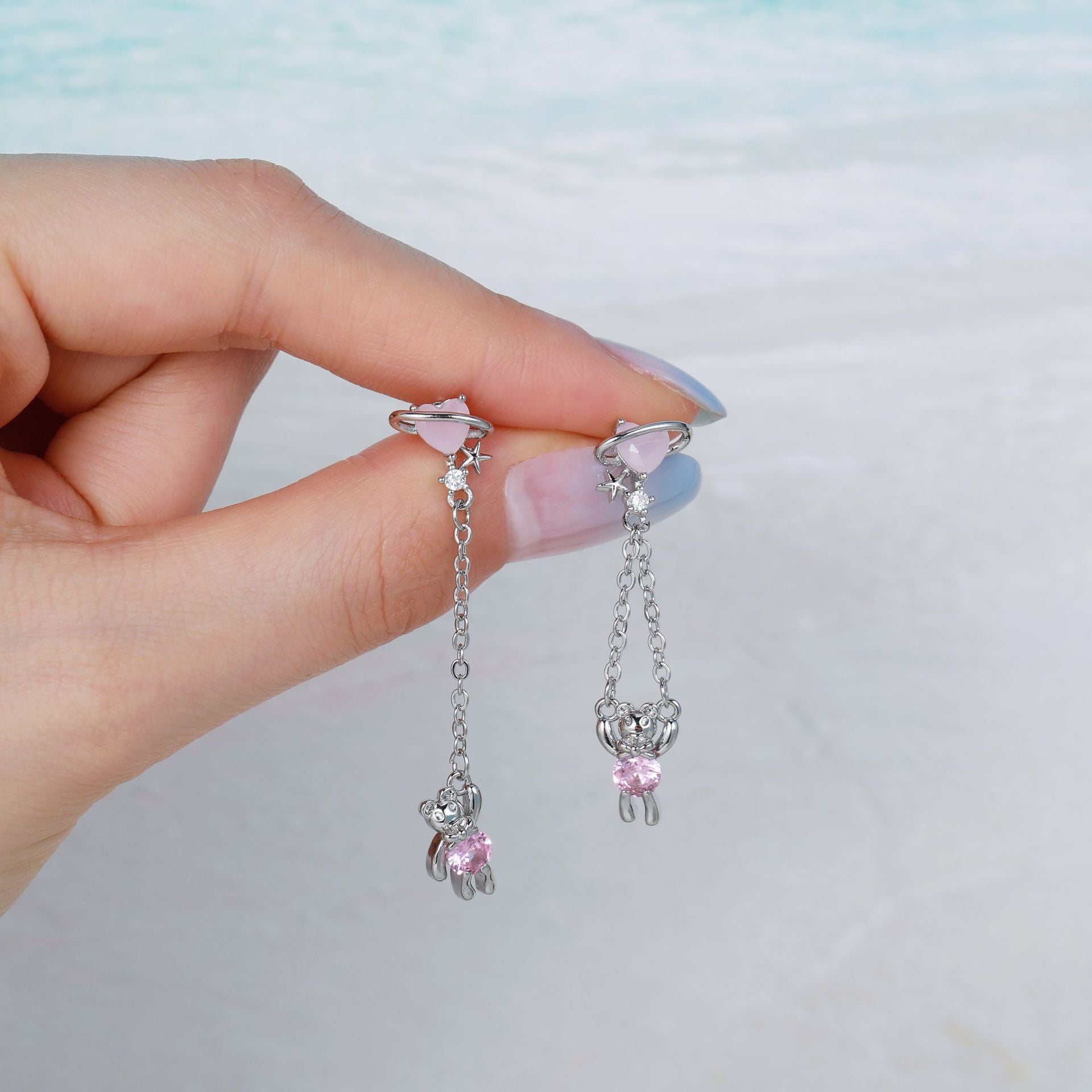 20G Teddy Bear Heart Dangle Chain Conch Earring - Surgical Steel Cartilage Piercing Jewelry for Women | Perfect for Everyday Wear, Parties & Gifts