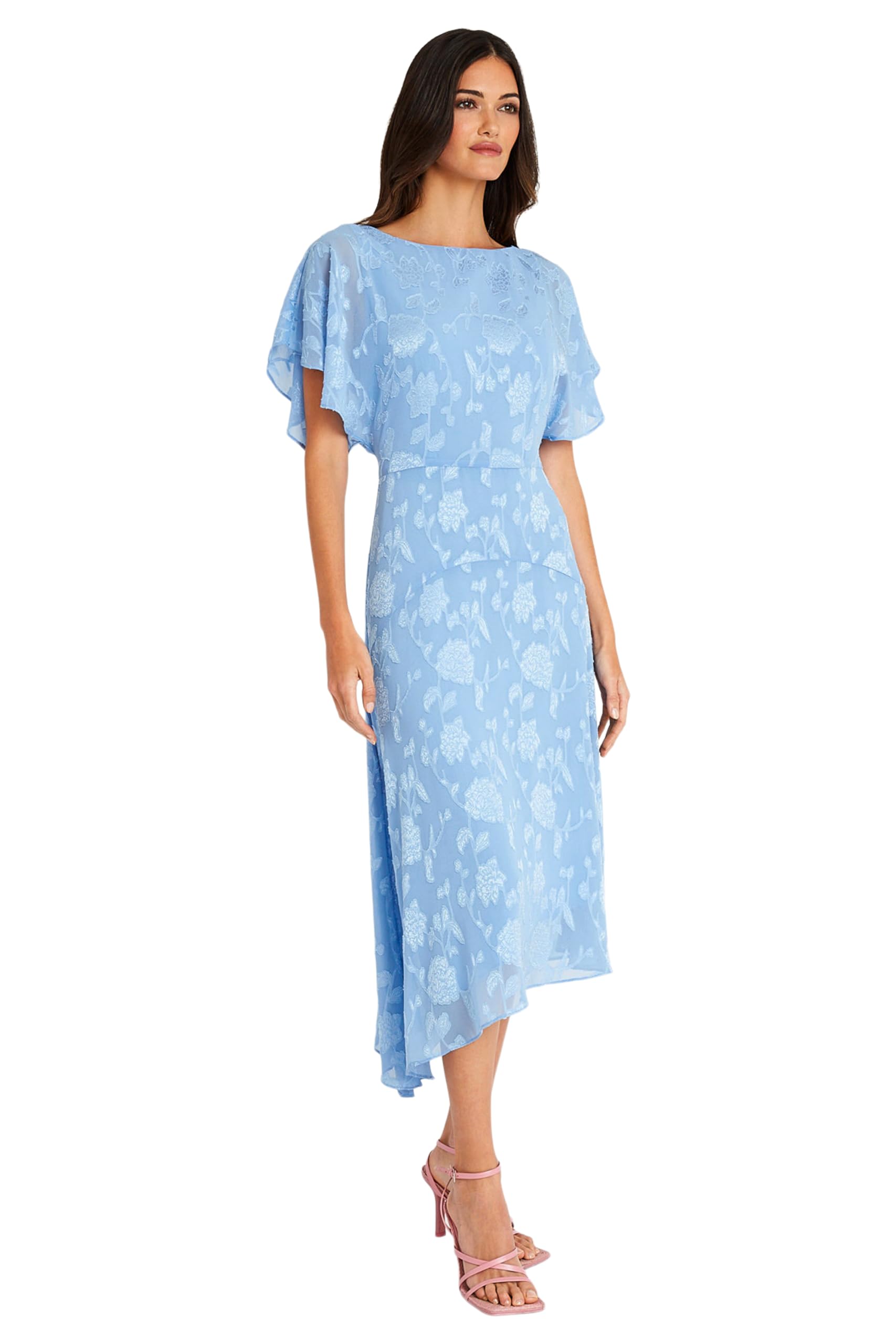 Maggy London Women's Flutter Sleeve Burnout Midi Dress - Semi-Formal Wedding Guest Dress for Women | Perfect for Cocktail Parties, Bridal Showers & Special Occasions