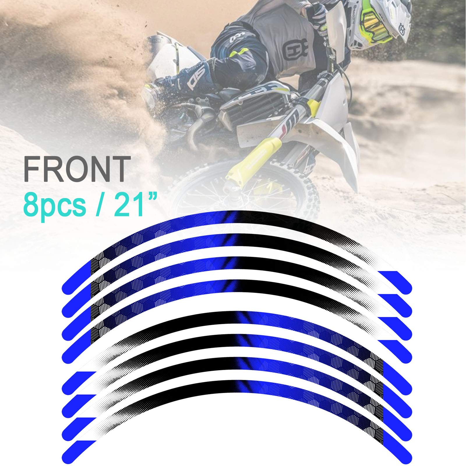 KETABAO MX Bike Rim Tape B01 Decal Stickers Stripes - 18 & 21 Inch Wheel Rim Strips for CRF230F CRF230L XR250R XR400R Dirt Bikes - Blue Motorcycle Rim Stripes for Off-Road & Motocross Racing