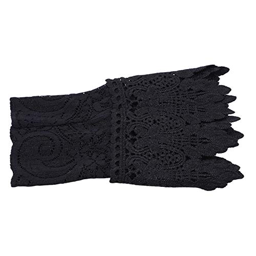 2 Pairs Women's Fake Arm Sleeves - White & Black Organza Pleated Cuff Lace Hollow Hook Arm Warmers | Elegant Goddess Style Accessories for Outdoor Activities, Cosplay & Fashion