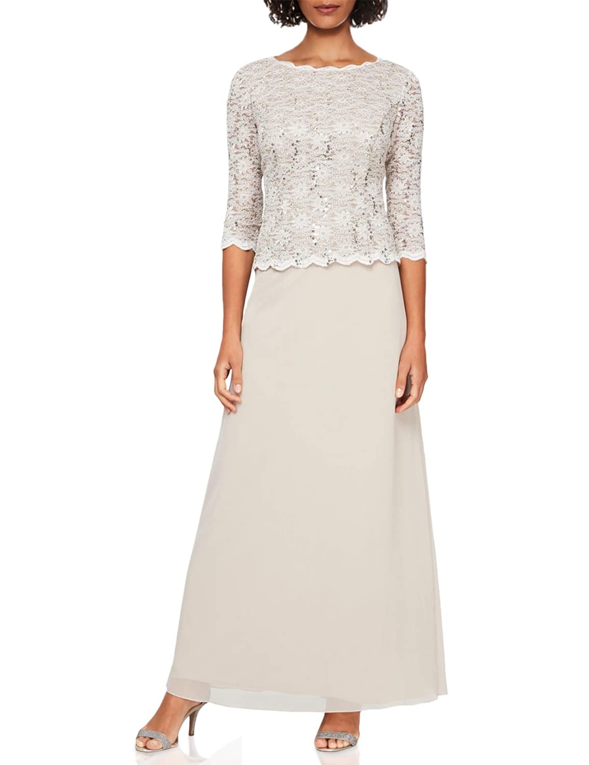 Alex Evenings Women's Elegant 3/4 Sleeve Stretch Lace Mock One-Piece Gown - Perfect for Weddings, Prom & Formal Occasions