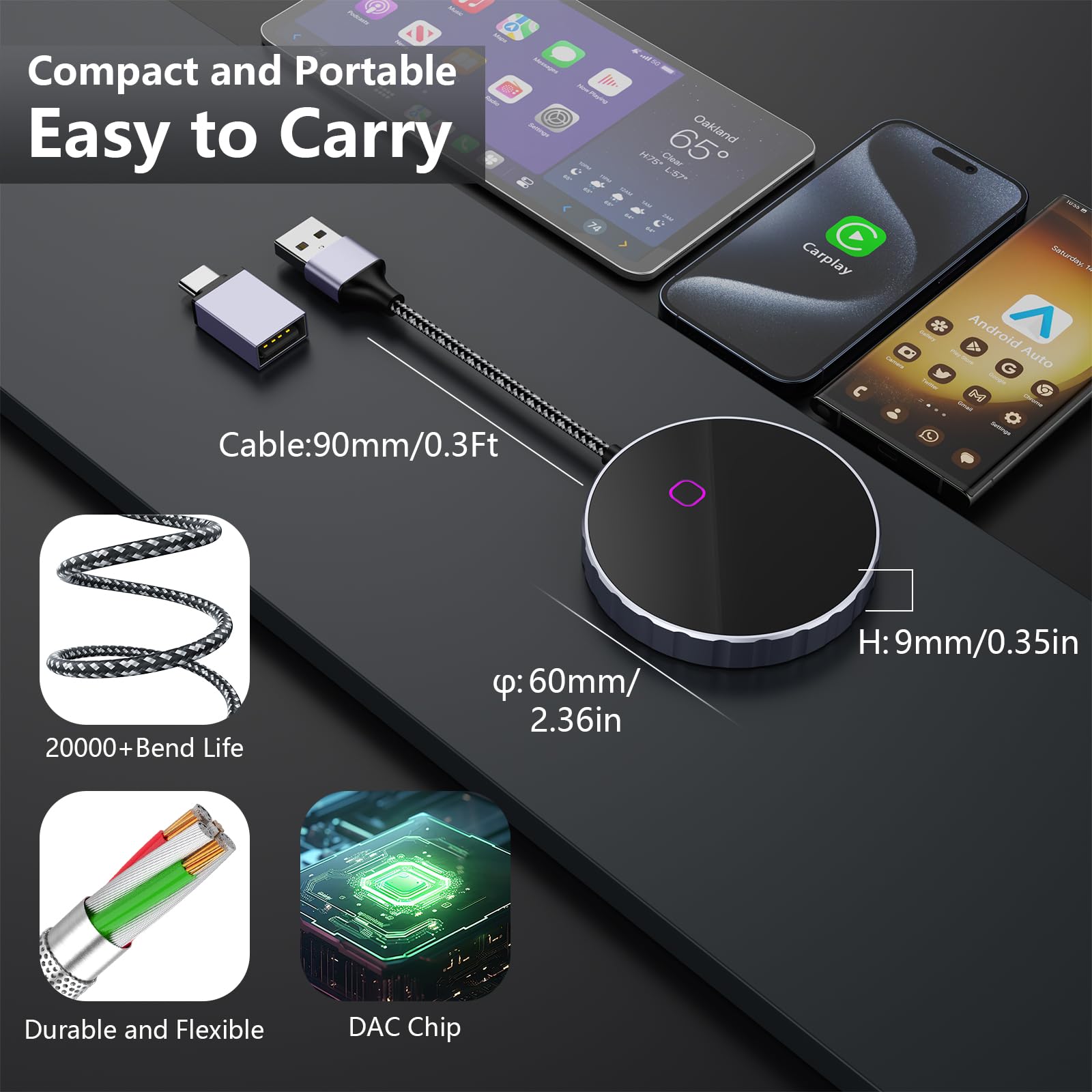 2024 Wireless CarPlay & Android Auto Adapter - 2-in-1 for Factory Wired Cars | Seamless Driving Connection