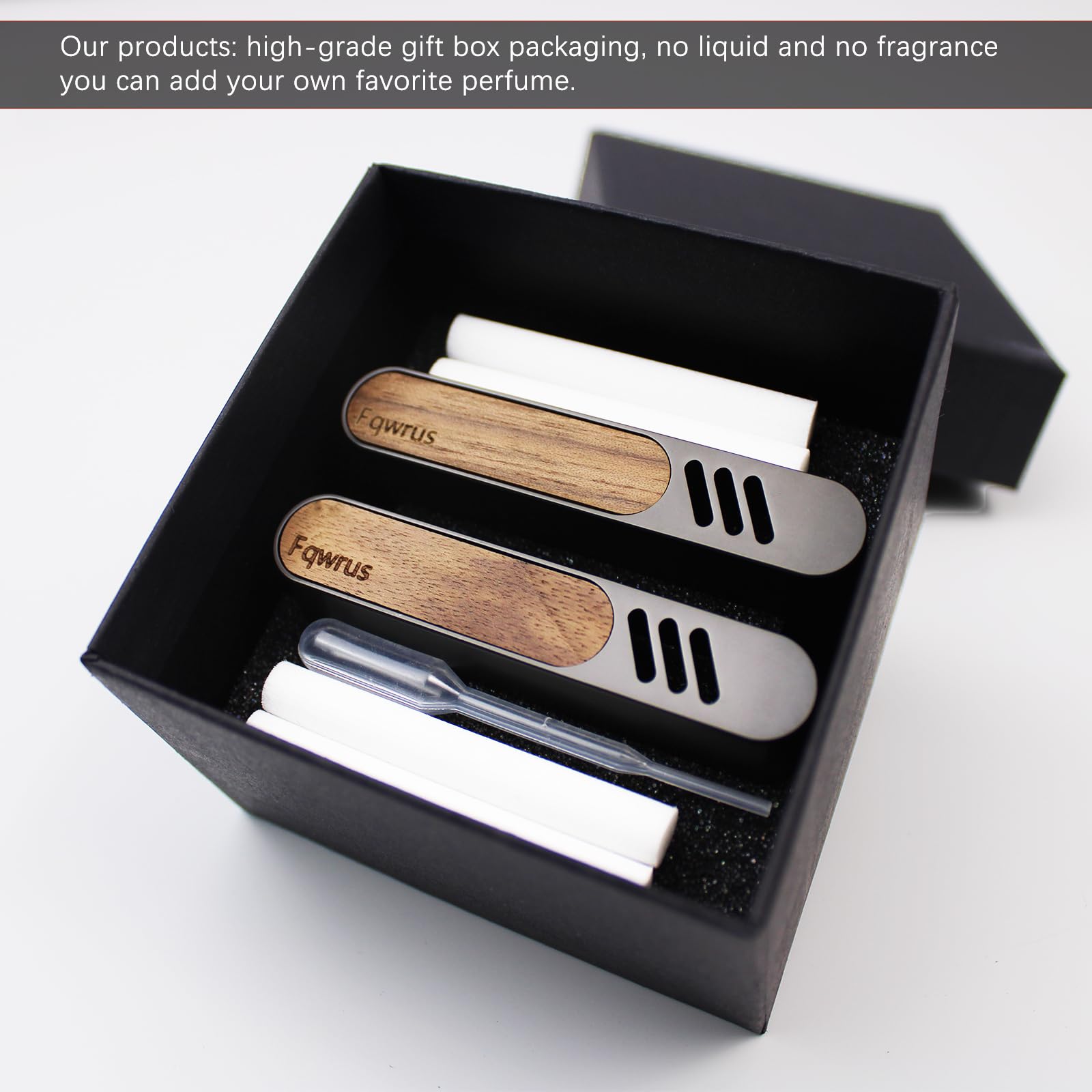 Premium Car Air Freshener Vent Clip - Aromatic Car Perfume Diffuser for Women & Men - Includes 4 Sponge Sticks & 1 Perfume Dropper (Metal+Walnut, 2 Pack) - Perfect for Cars, Trucks & Office Spaces