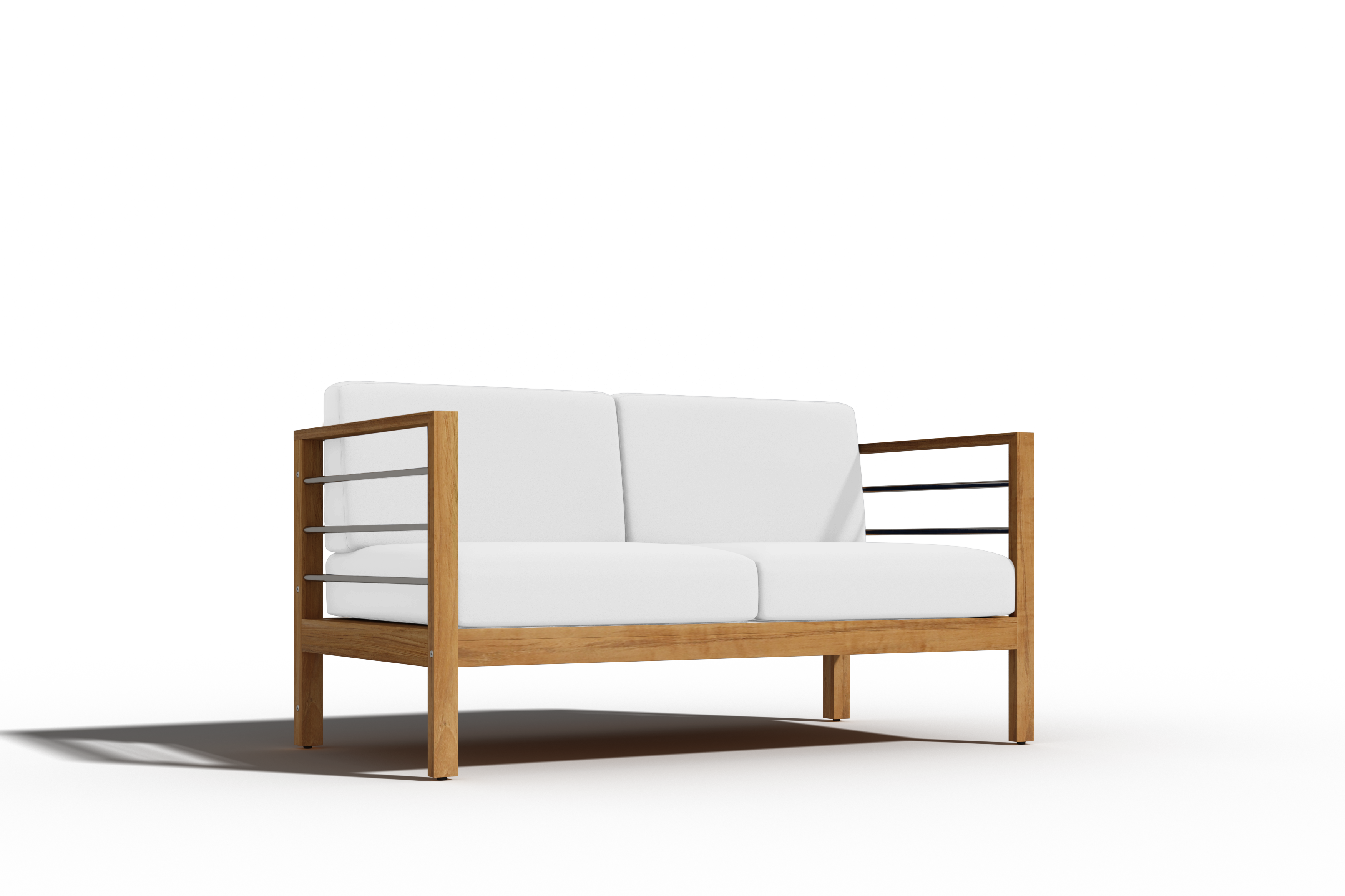 Leon 3-Person Teak Outdoor Sofa with Sunbrella White Cushion - Patio Furniture for Garden, Poolside & Backyard Relaxation