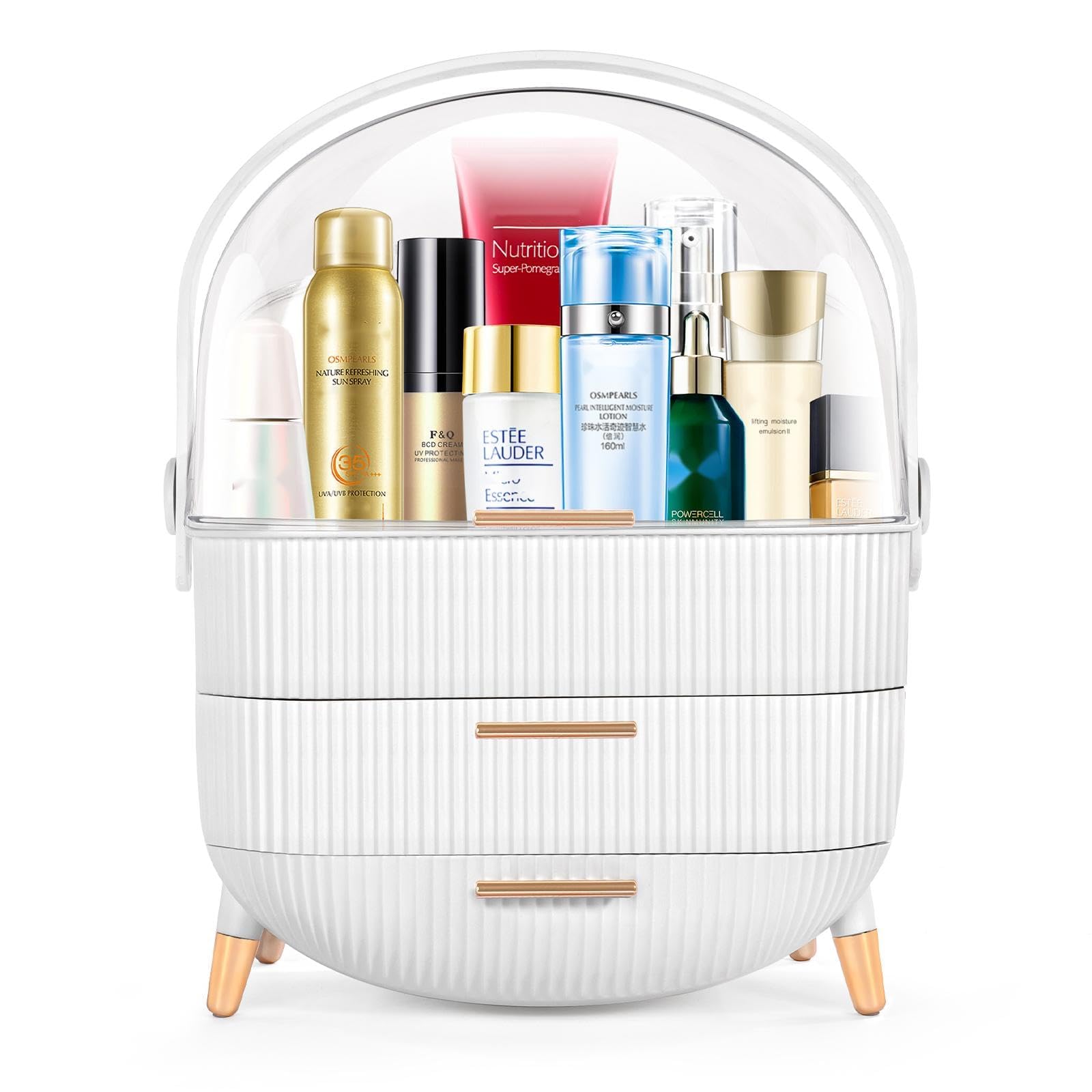 Preppy Makeup Organizer & Skincare Storage Box for College Students - Portable Cosmetic Caddy for Dorm, Bathroom, Dresser - White | Perfect for Travel, Vanity Organization & Small Space Storage