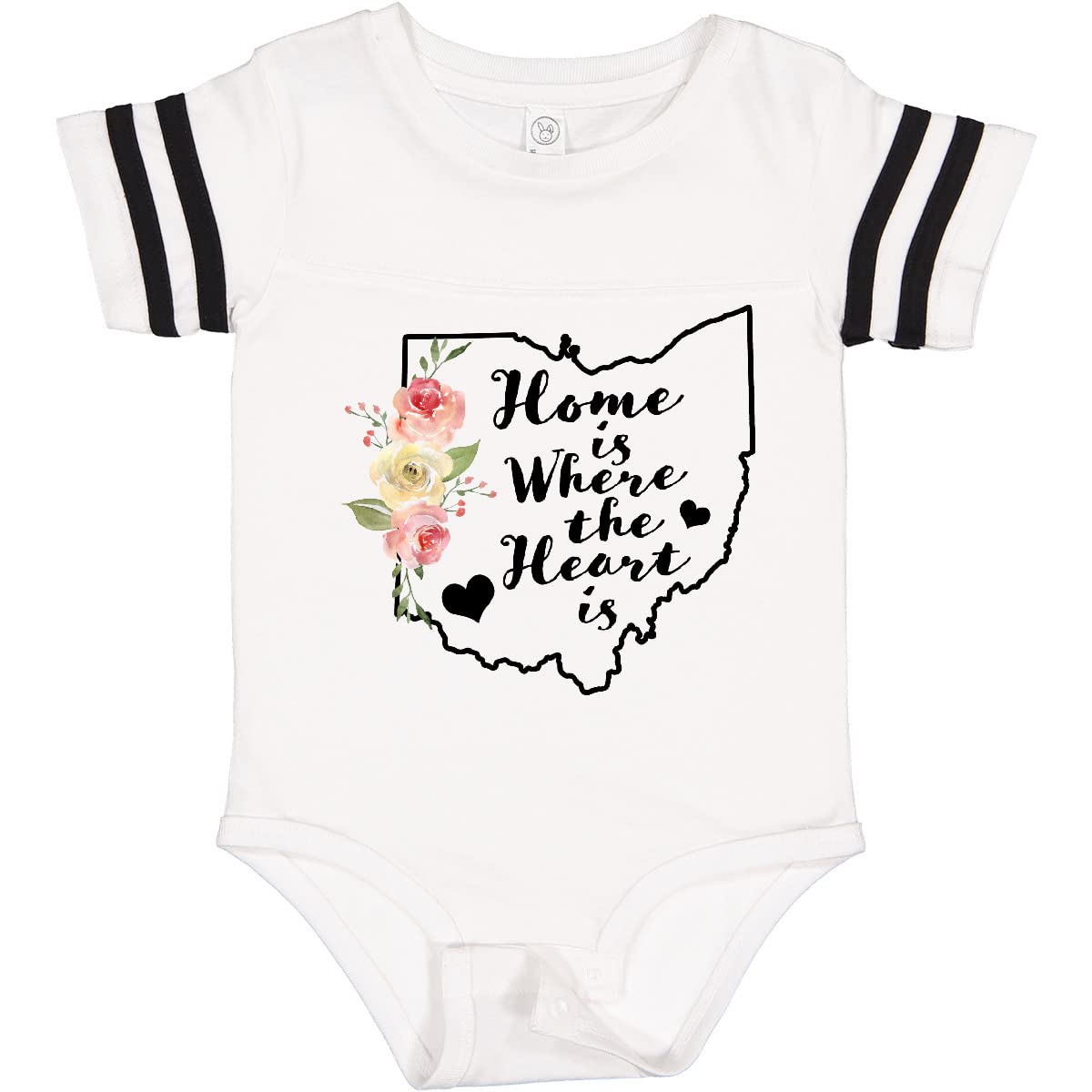 Inktastic Ohio Home is Where The Heart is - Watercolor Floral Baby Bodysuit | Soft Cotton Infant Onesie for Newborns & Toddlers | Perfect for Family Photos, Holidays & Everyday Wear
