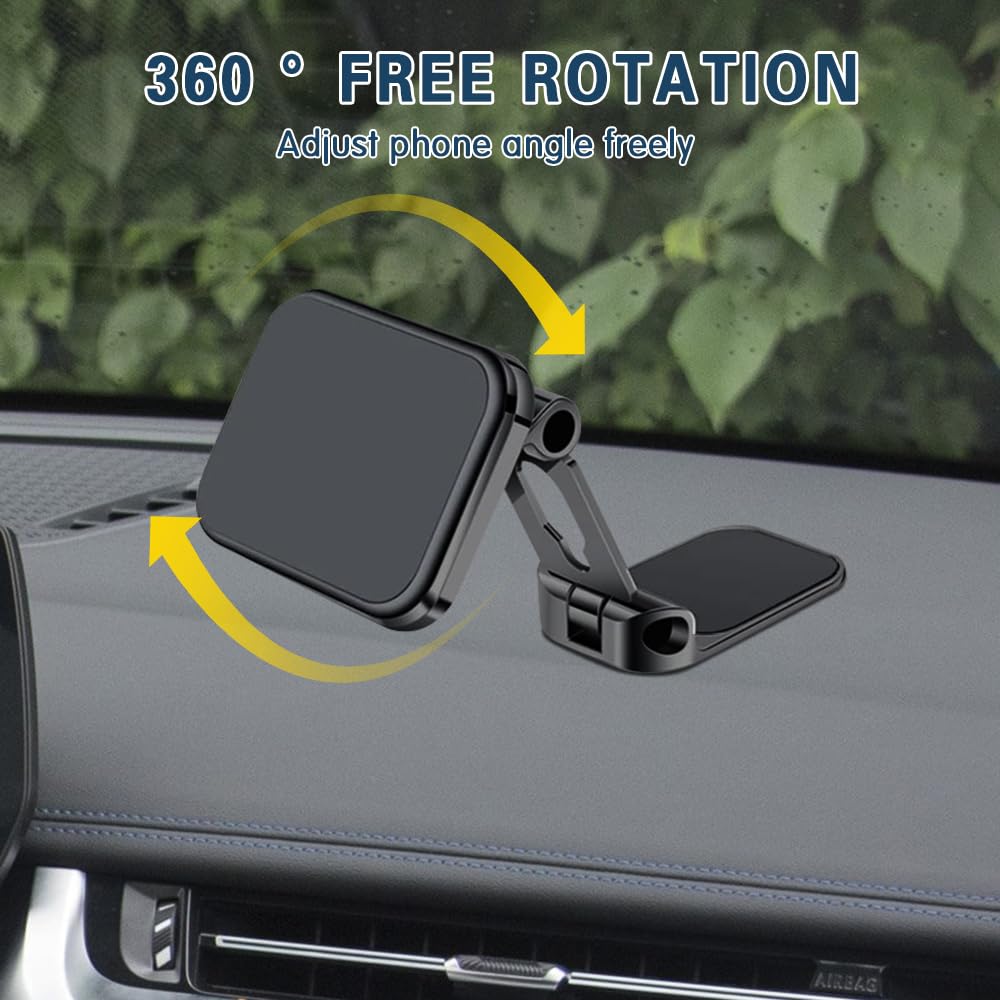 360° Rotating Magnetic Car Phone Holder Mount - Universal Dashboard Cell Phone Stand for iPhone & Android - Perfect for Hands-Free Driving & GPS Navigation (Black)