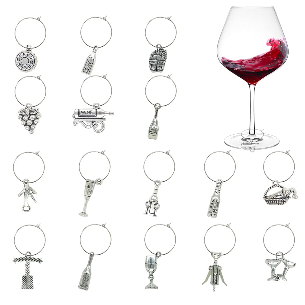 16-Piece Wine Glass Charms Set - Elegant Stemware Markers for Wine Tasting Parties, Wedding Favors & Holiday Decorations - Perfect for Entertaining Guests & Hosting Events