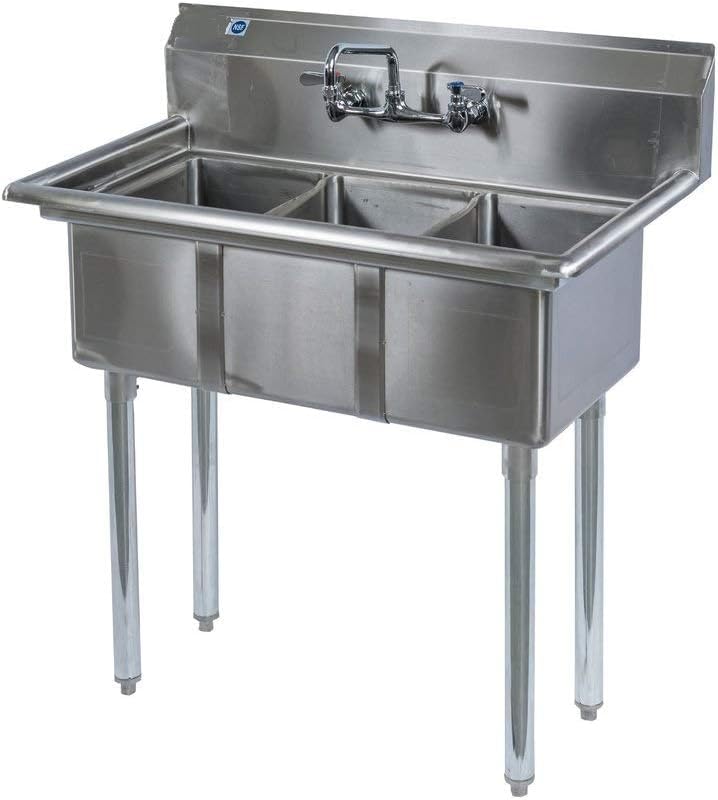 Stainless Steel 3 Compartment Commercial Kitchen Utility Sink with 10