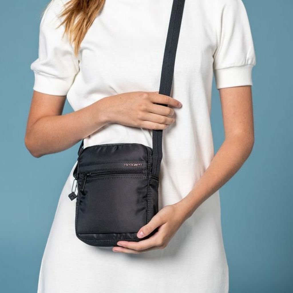 Hedgren Rush Compact Crossover RFID Anti-Theft Bag - Stylish Black Crossbody Purse for Travel, Work & Everyday Use