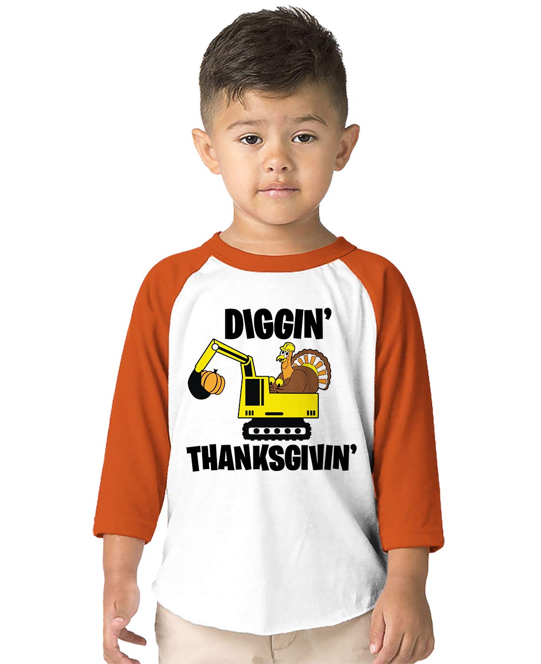 SpiritForged Apparel Diggin' Thanksgivin' Toddler 3/4 Sleeve Raglan Shirt - Cute Thanksgiving Outfit for Baby Boys & Girls