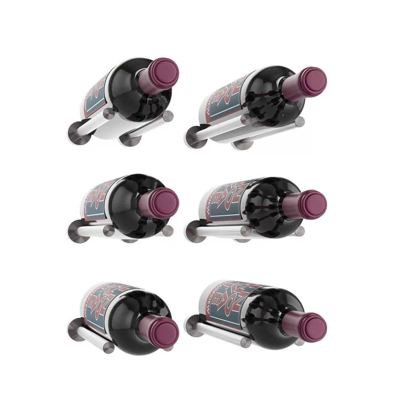 Vino Rails 6 Bottle Wine Rack - 3x2 Modern Designer Grid Wall Mount for Kitchen, Bar & Cellar Organization
