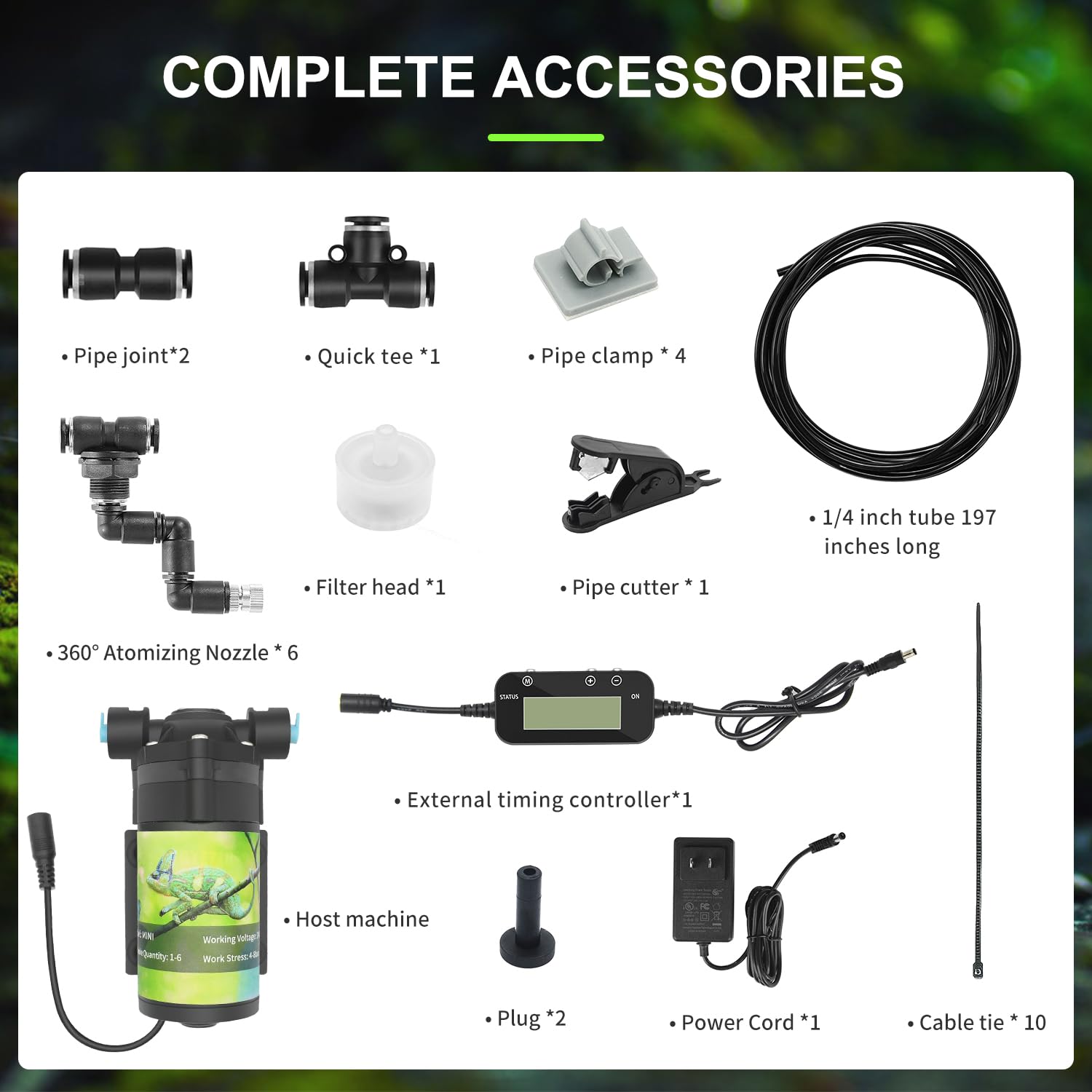 Automatic Reptile Misting System with Timer - 6 Nozzle Terrarium Humidifier, Self-Priming Quiet Pump for Amphibians, Vivariums & Paludariums | Perfect for Chameleons, Frogs & Tropical Reptile Habitats