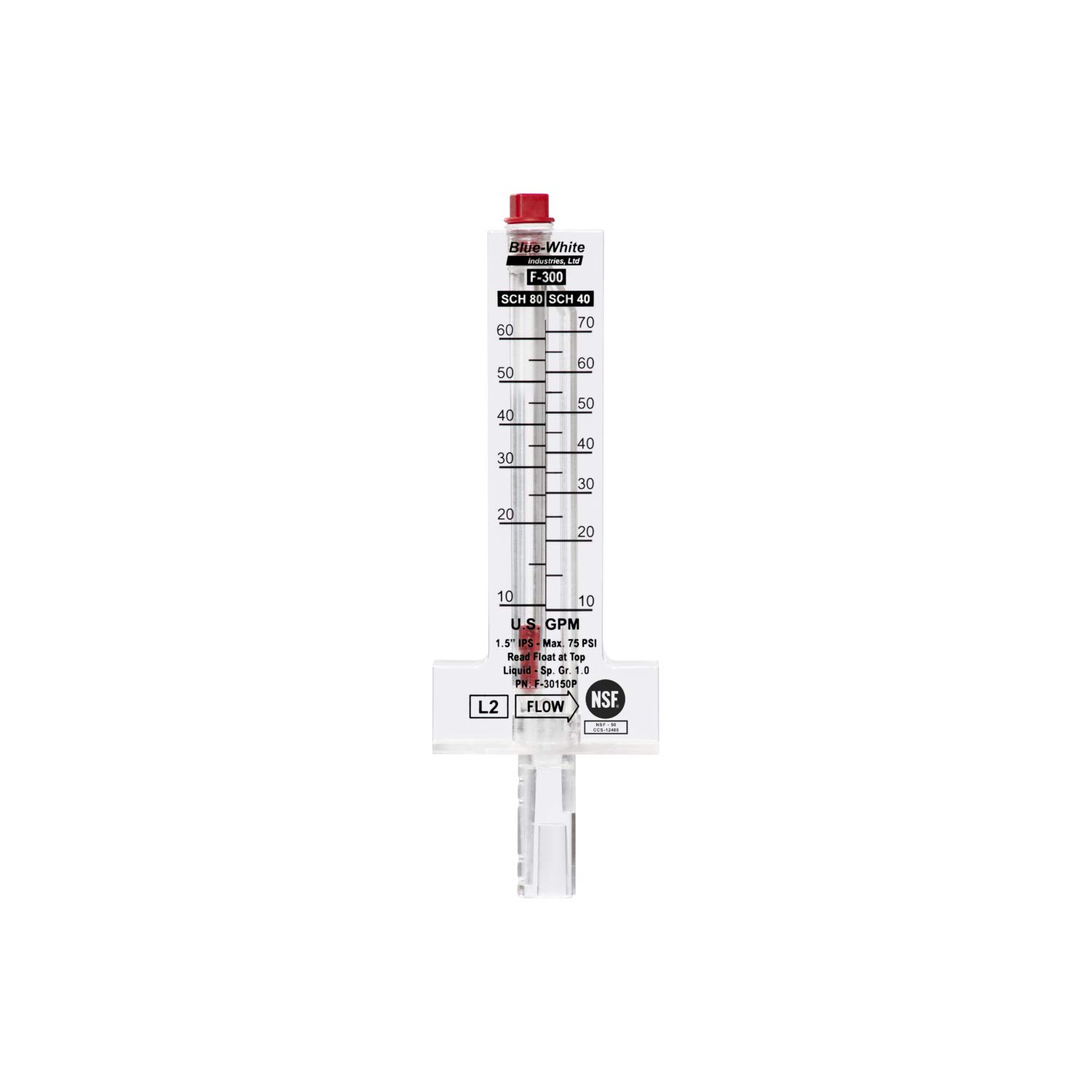 2 Inch PVC Pipe Blue-White Flow Meter - Horizontal Installation for Water Treatment, Aquariums & Industrial Applications