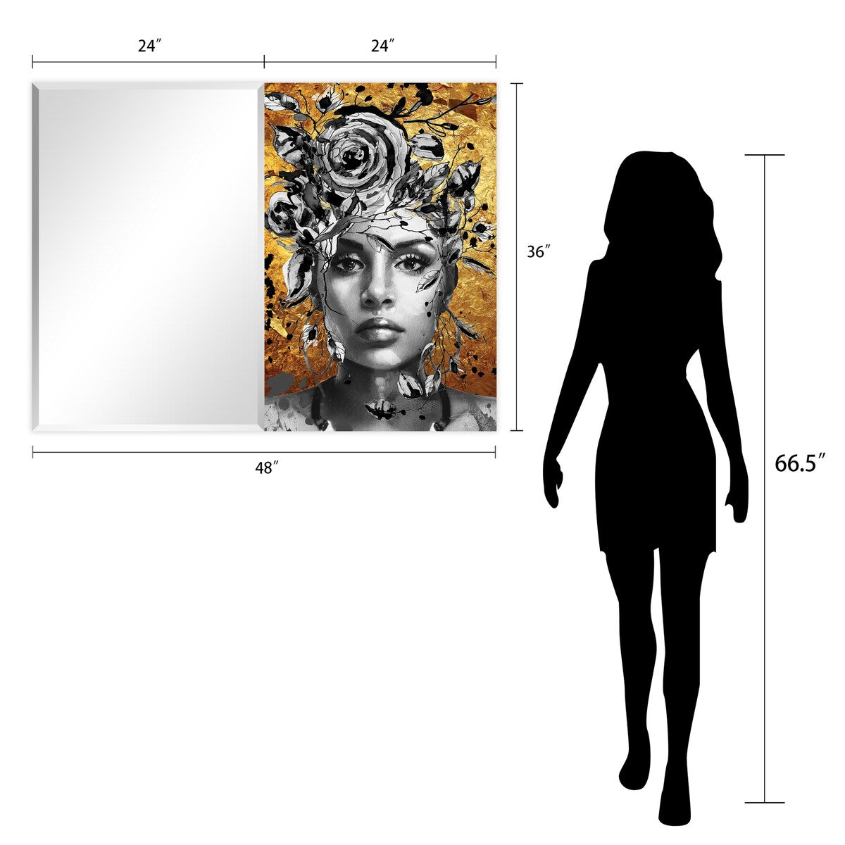 Be Yourself Rectangular Beveled Mirror - Free Floating Printed Tempered Art Glass - 48 x 36 Inches - Clear Wall Mirror for Living Room, Bedroom & Entryway Decor