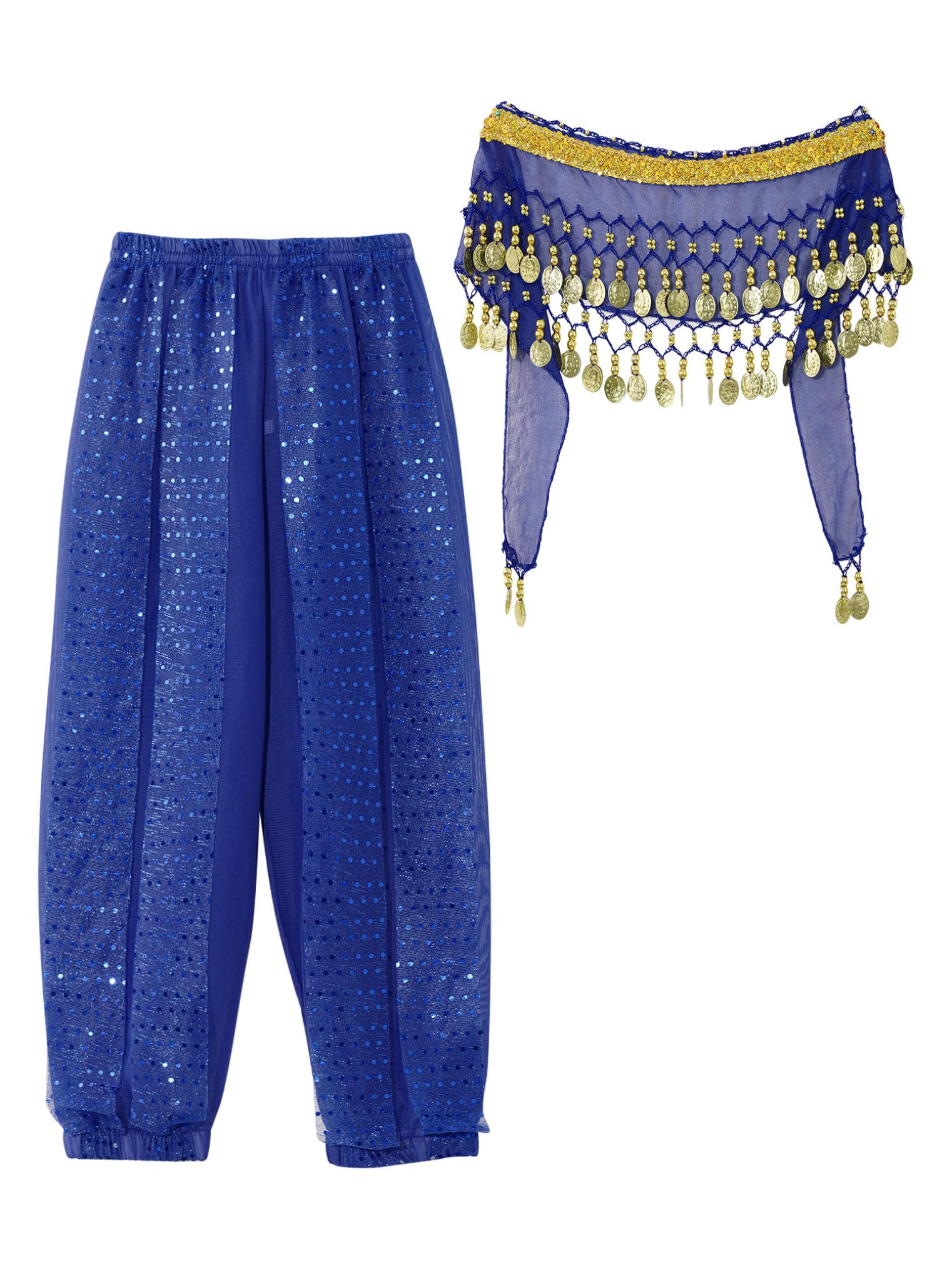 Freebily Girls' Belly Dance Harem Pants - Tribal Arabic Yoga Trousers for Kids, Pilates & Hippie Dance with Hip Scarf - Perfect for Dance Classes, Yoga Practice & Boho Fashion Outfits