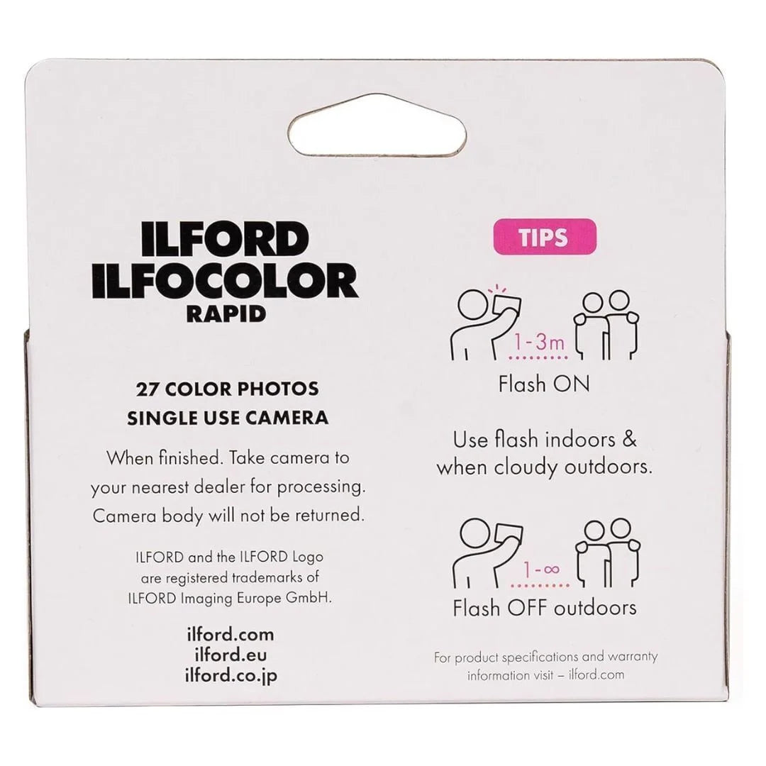 Ilford IlfoColor Rapid Disposable Camera - 27 Exposures, ISO 400 Film with Built-in Flash (Expires 02/25) | Perfect for Travel, Parties & Capturing Memories