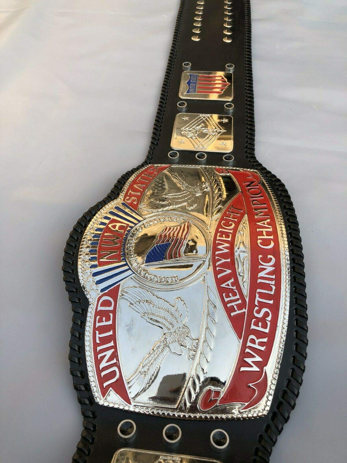 Maxan NWA United States Heavyweight Wrestling Championship Belt Replica - Thick Zinc Alloy Plates, Large Size, Black - Perfect for Wrestling Fans, Collectors & Cosplay Events