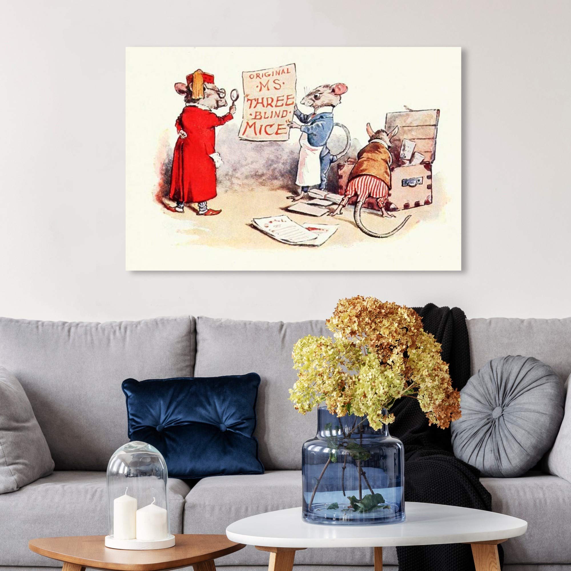 Oliver Gal Artist Co. 'The Three Blind Mice' Fantasy Wall Art Canvas Print – Kids Room Decor, Nursery Décor, Children's Bedroom Art, 36x24 Inches, Red & Brown – Perfect for Playrooms, Bedrooms, and Themed Nurseries
