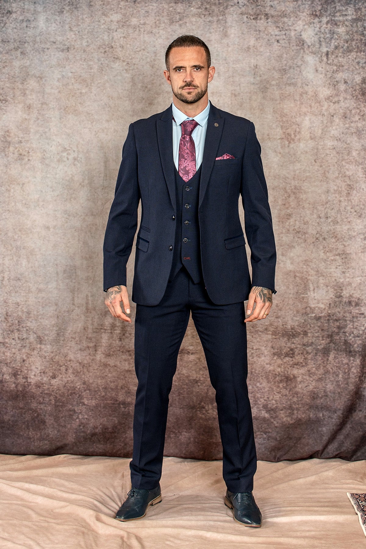 Premium BROMLEY Navy Check Three-Piece Suit for Men - Formal Business Attire & Wedding Outfit - Inspired by Danny Ings' Style - Perfect for Office, Interviews & Special Occasions